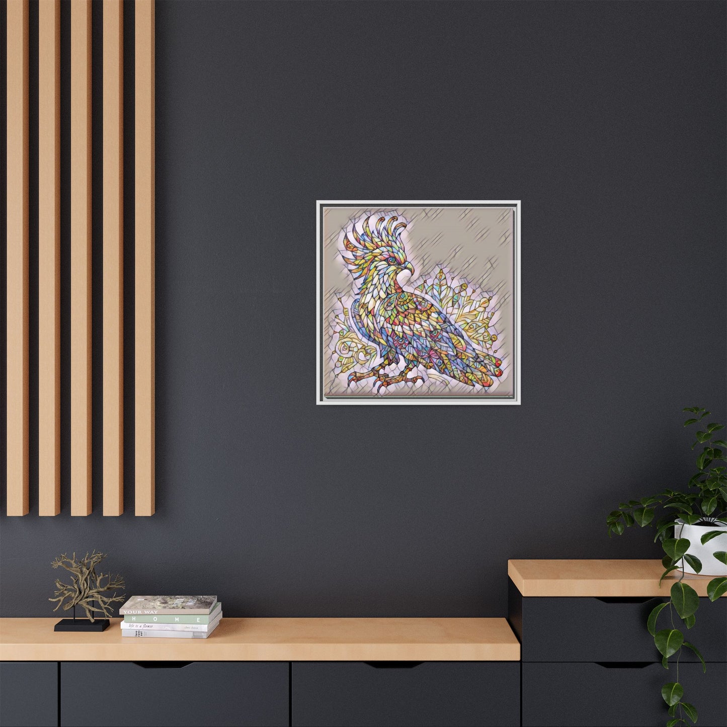 Colorful Stained-Glass Cockatoo Matte Framed Canvas