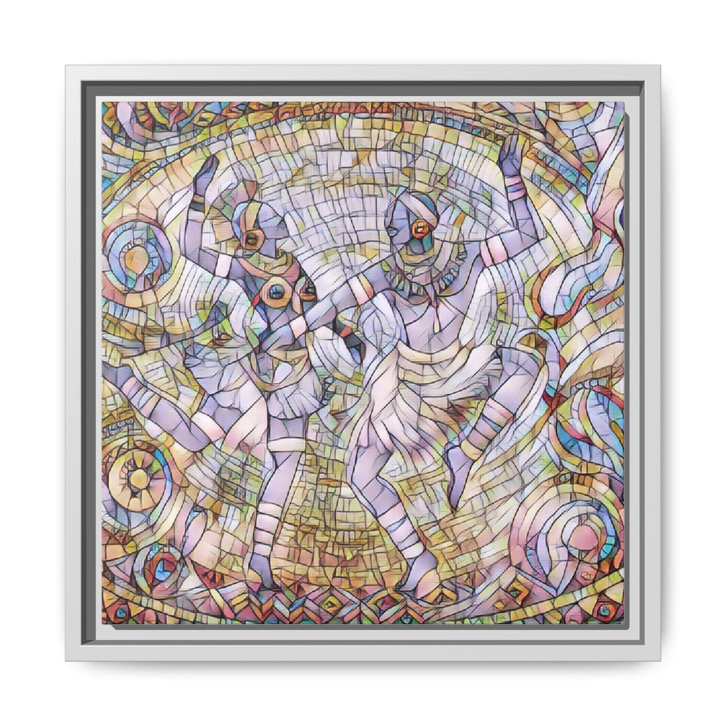 Abstract Dancers Matte Framed Canvas Wall Art — Multi‑Color Stained Glass Style