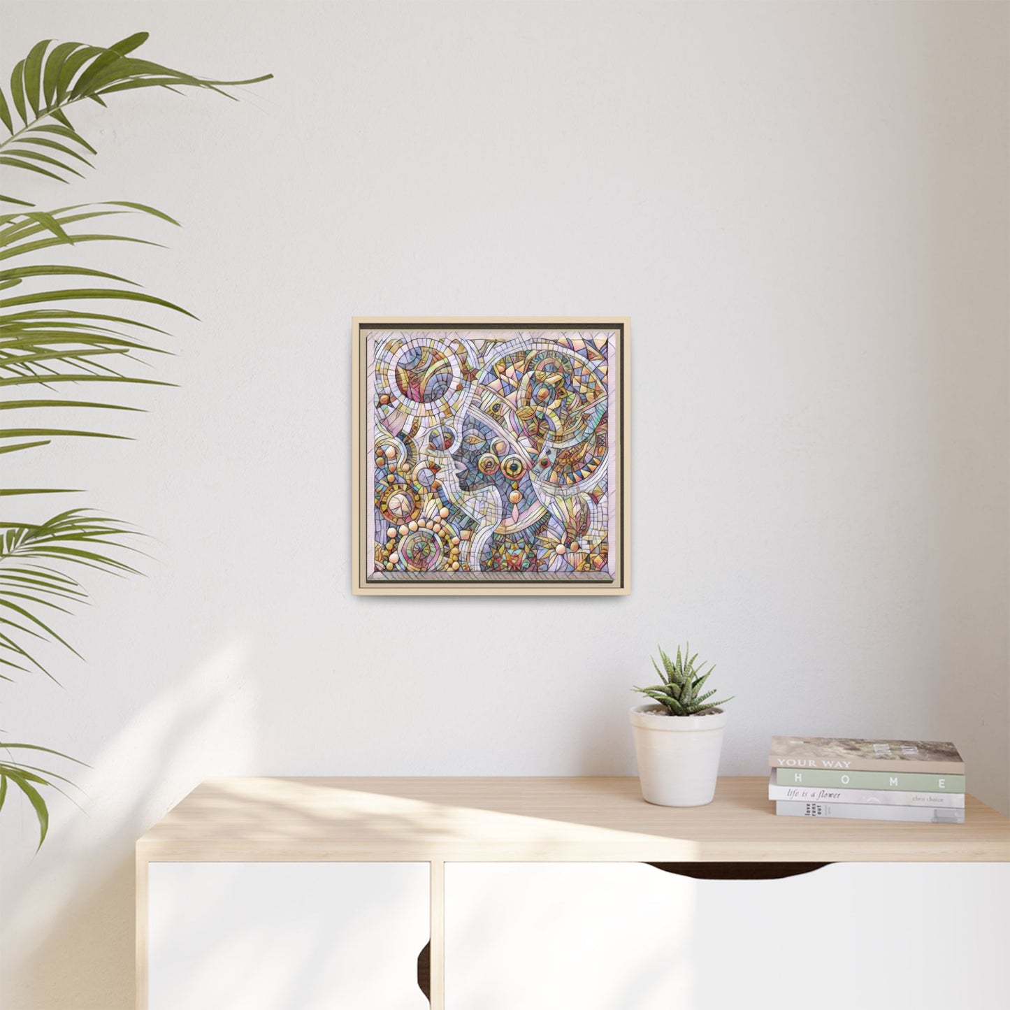 Abstract Mosaic Framed Canvas Art — Multicolor Geometric Wall Decor