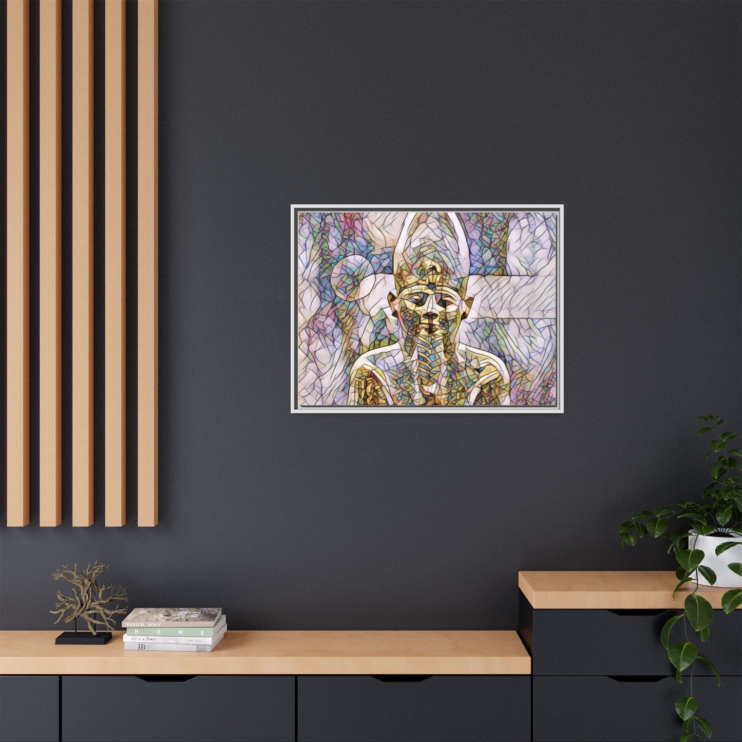 Egyptian Pharaoh Stained-Glass Style Matte Canvas Print, Framed
