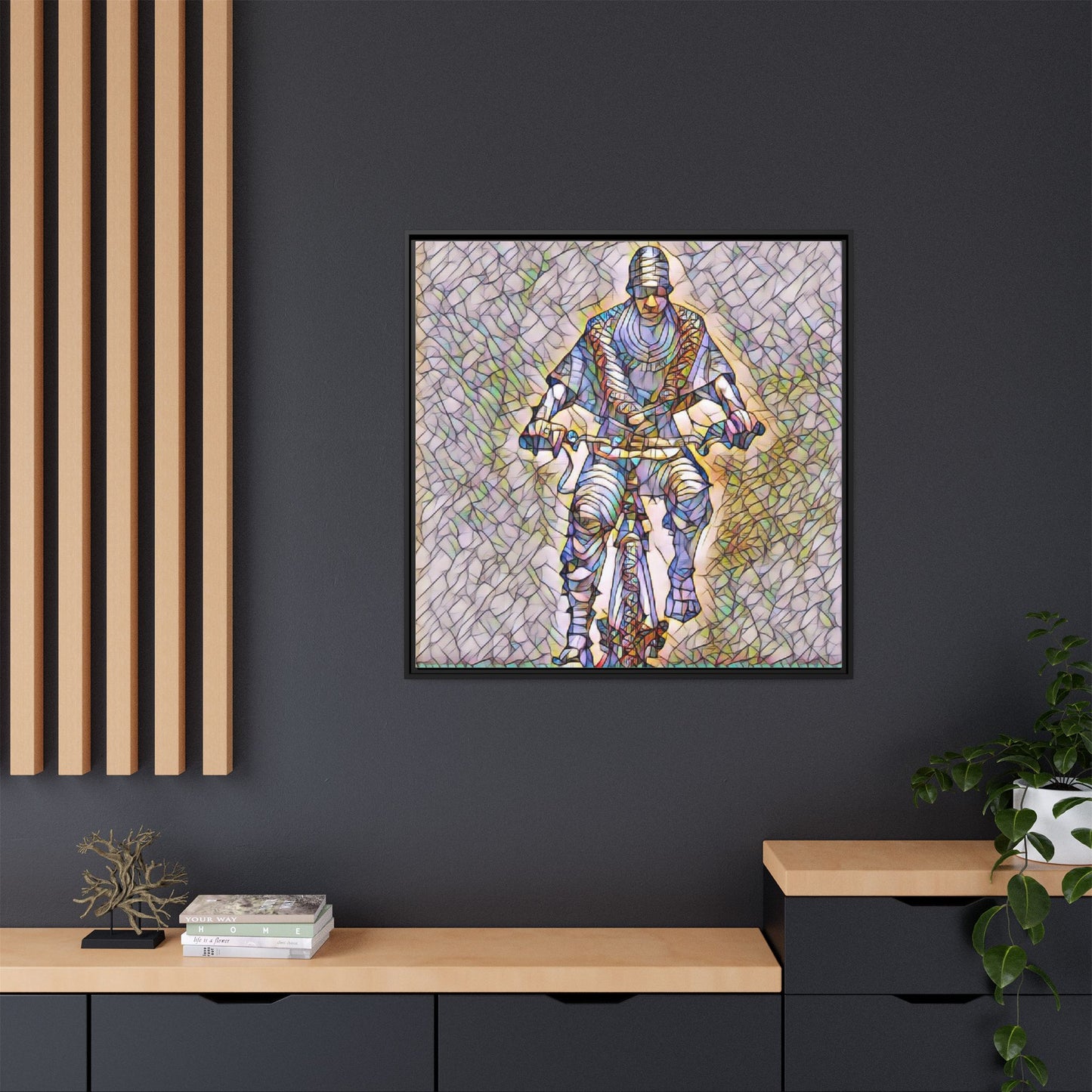Framed Matte Canvas Art - Stylized Cyclist Illustration