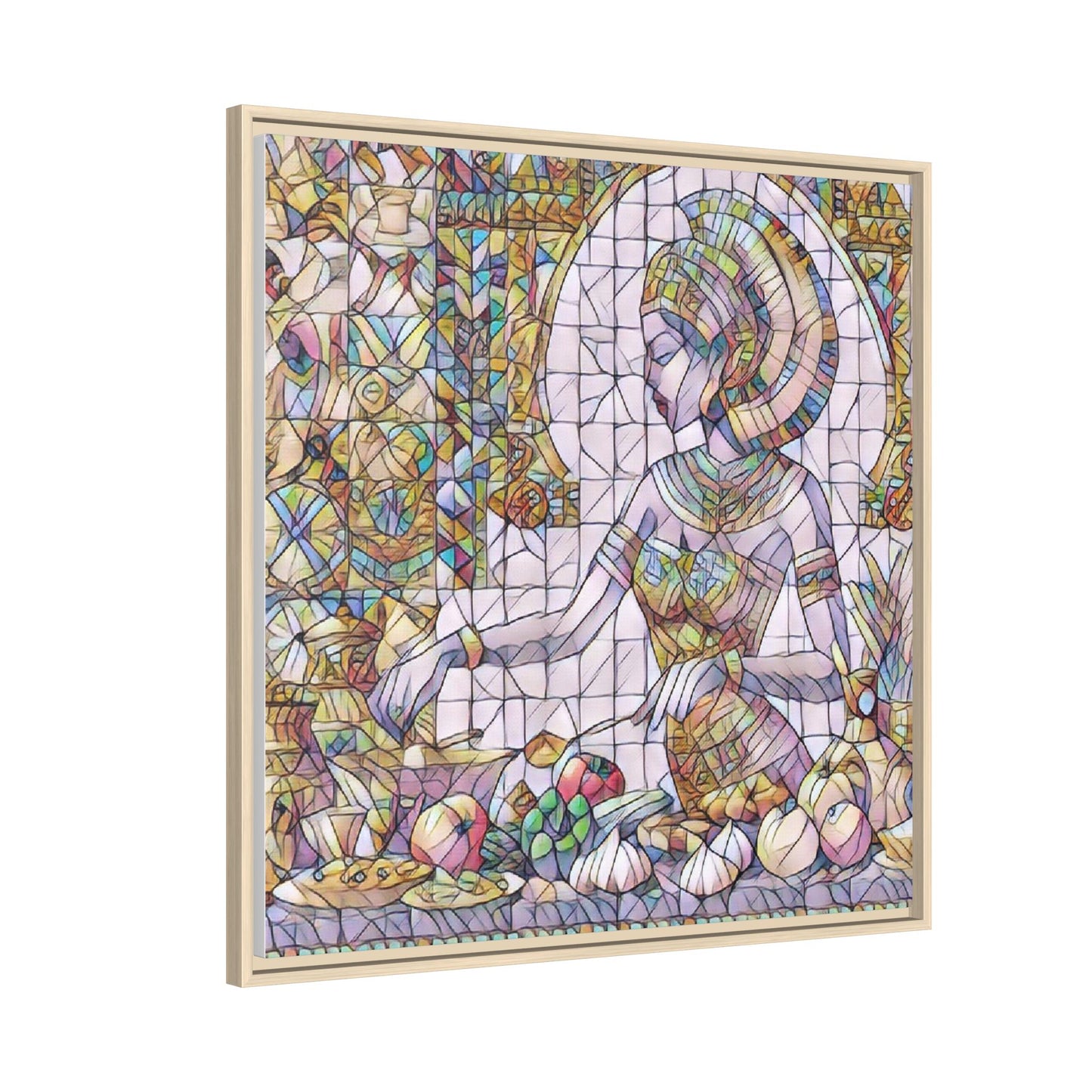 Egyptian Goddess Stained Glass Style Framed Canvas Art