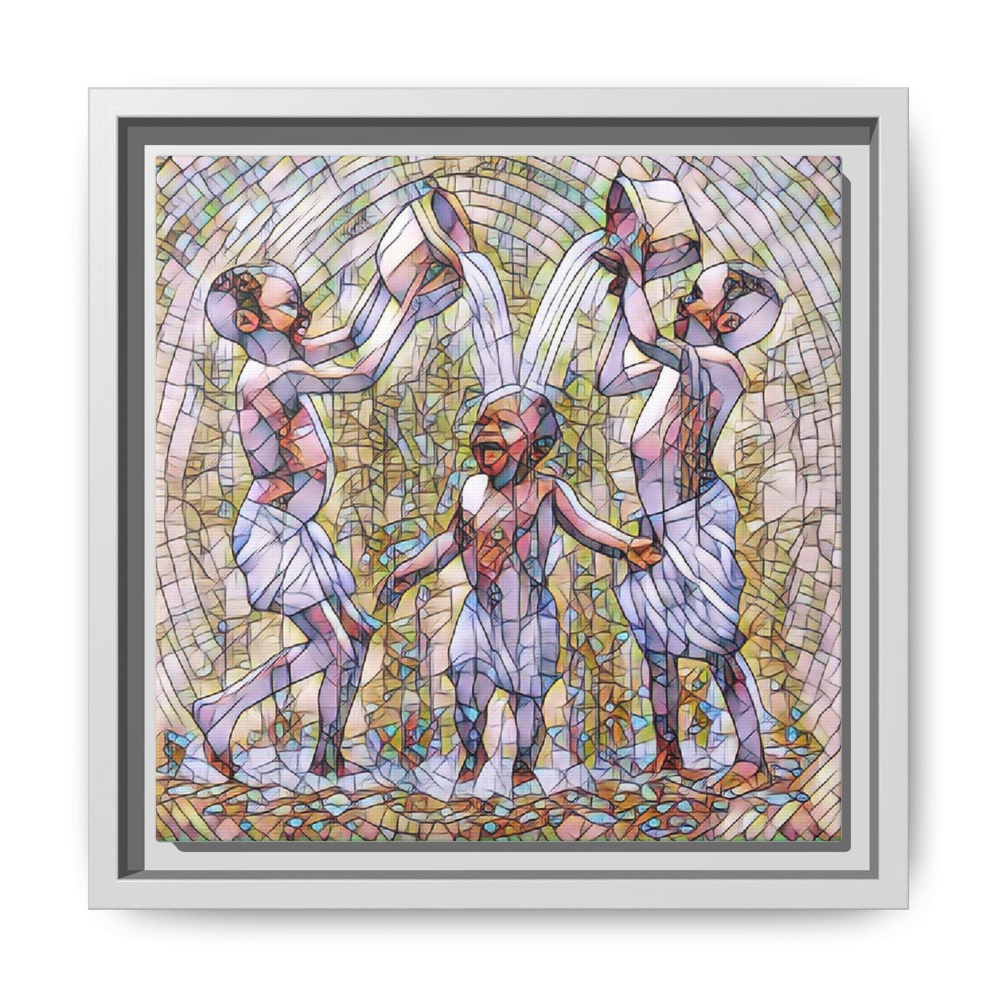 Framed Matte Canvas Art – Joyful Water Dance Family Stained-Glass Print