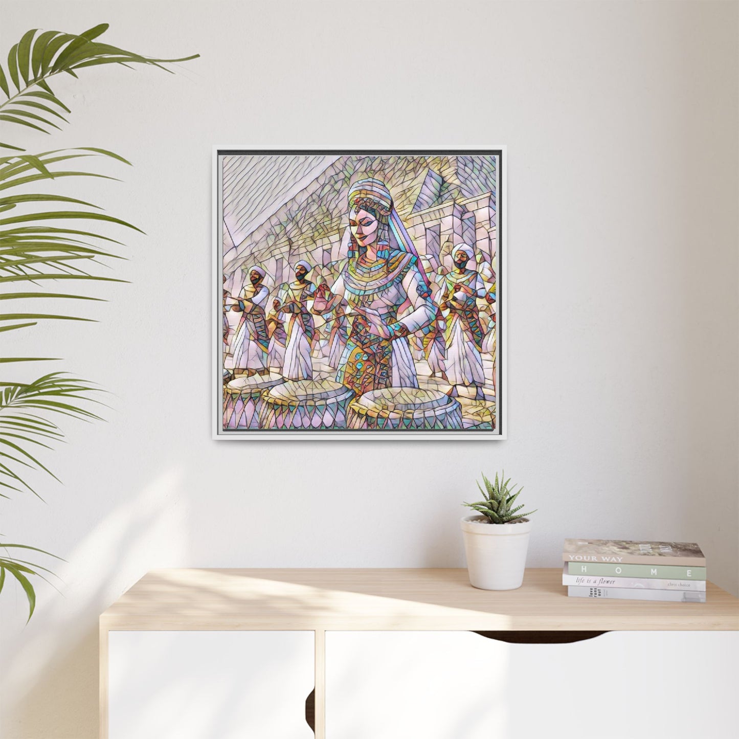 Egyptian Drummers Framed Canvas Art — Colorful Egyptian Dancer Wall Decor