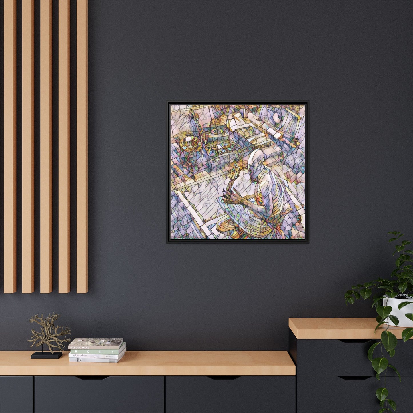 Stained-Glass DJ Matte Canvas Print (Framed) — Colorful Music Room Wall Art