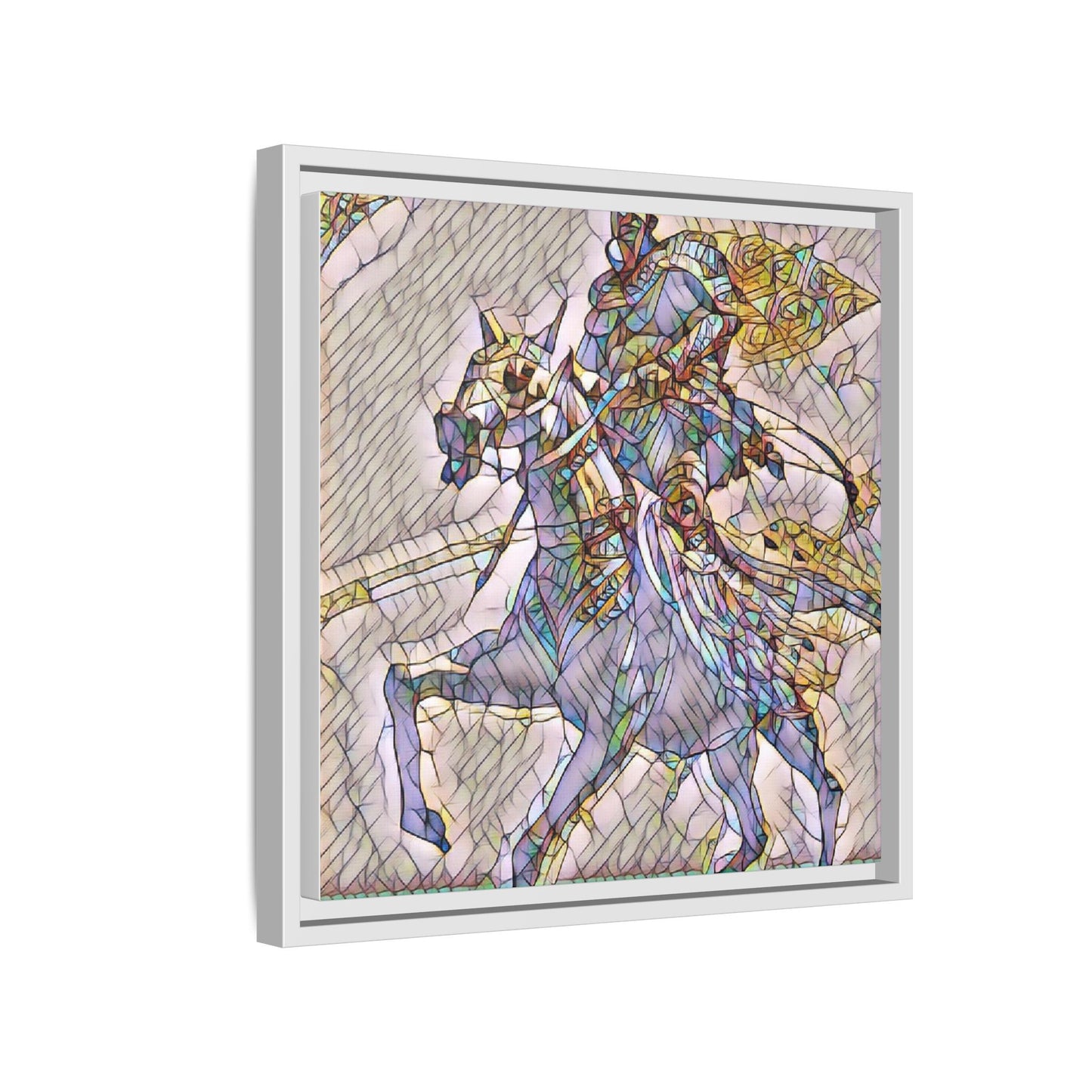 Framed Matte Canvas Art — Stained Glass Knight on Horse Fantasy Wall Decor