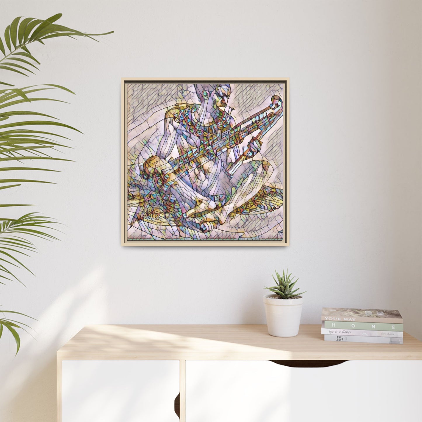 Framed Abstract Musician Canvas Art — Multicolor Modern Wall Decor