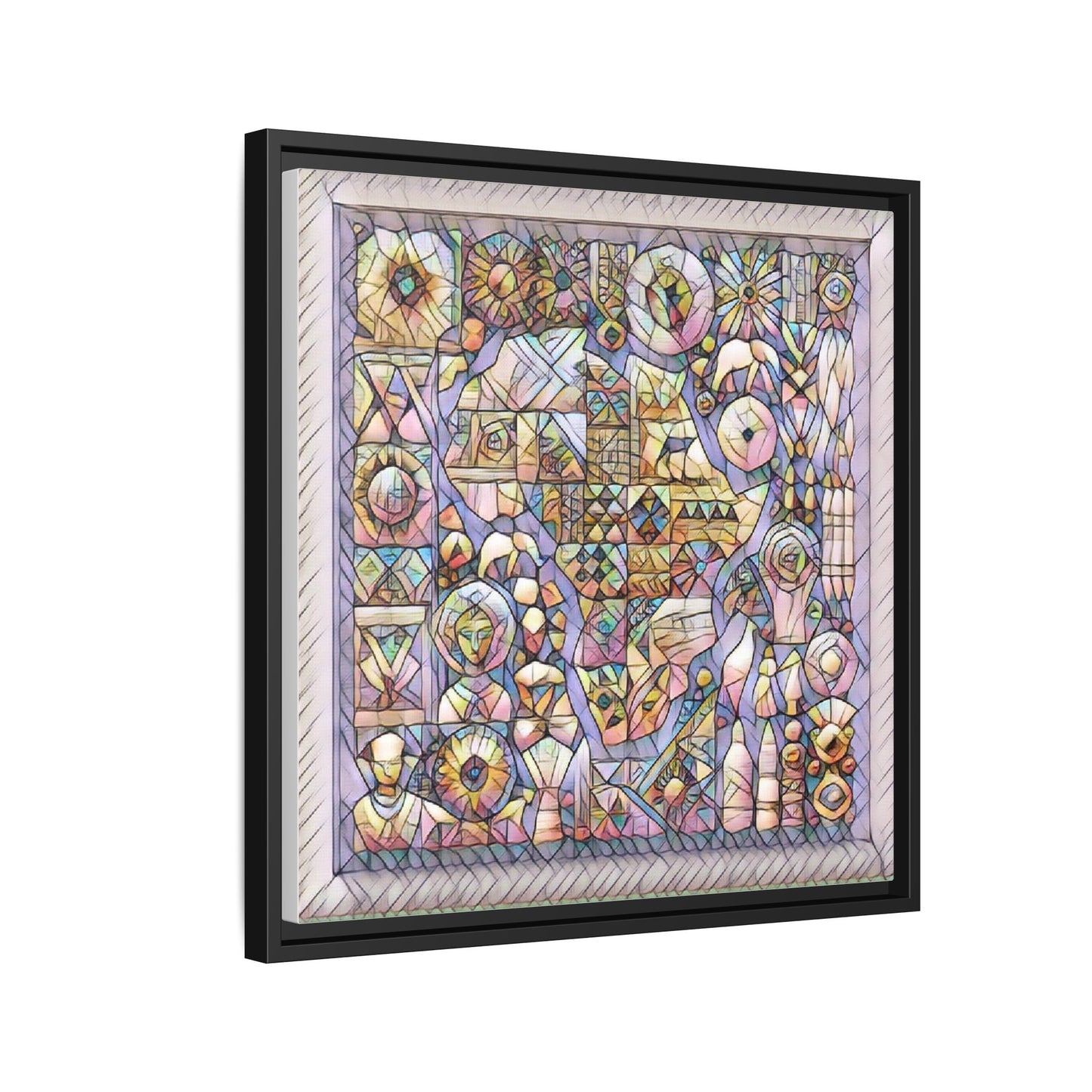 Framed Abstract Mosaic Matte Canvas Art — Pastel Geometric Wall Decor