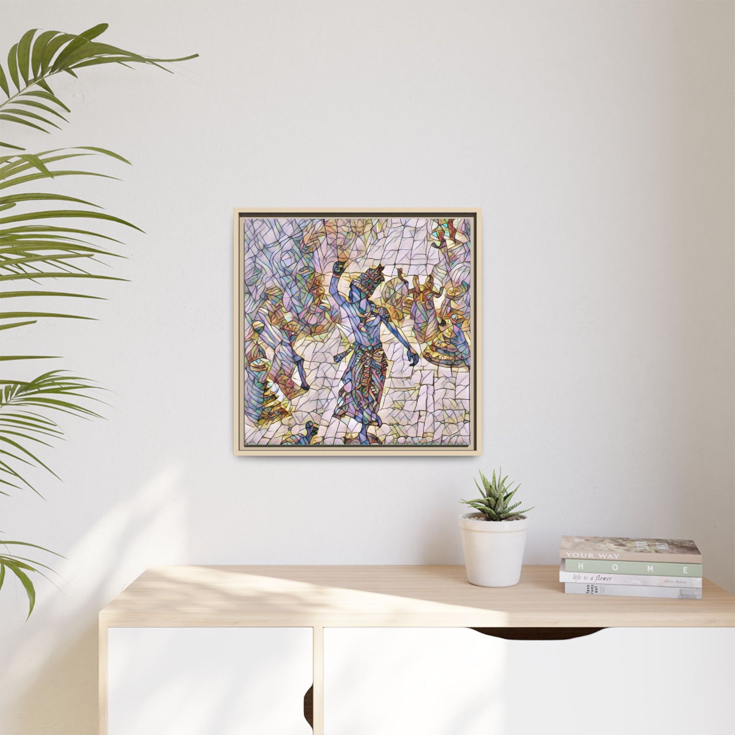 Framed Canvas Art — Colorful Mosaic Krishna Dance Print