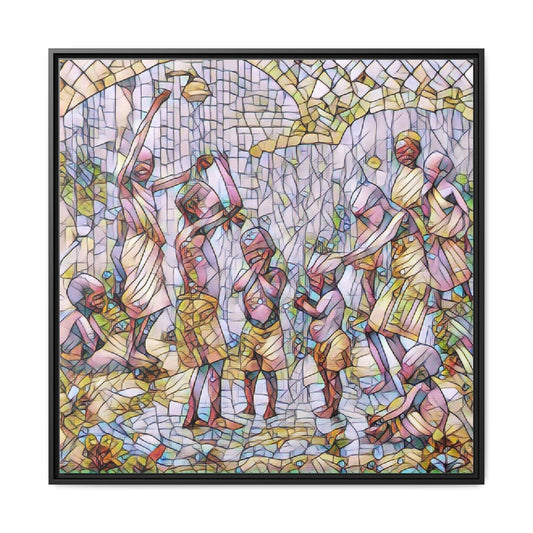 Framed Matte Canvas – Colorful Mosaic Children Playing Wall Art