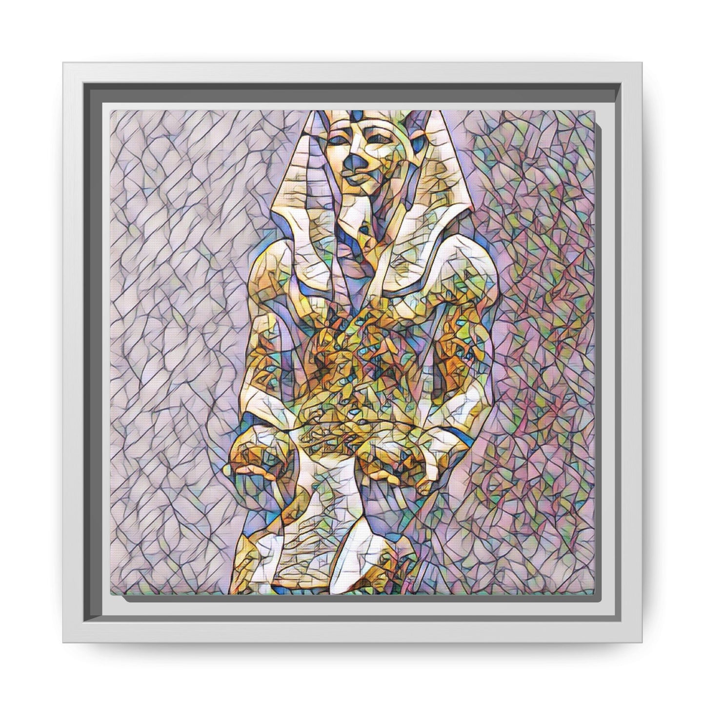 Framed Abstract Pharaoh Matte Canvas Wall Art — Multicolor Egyptian Statue Print