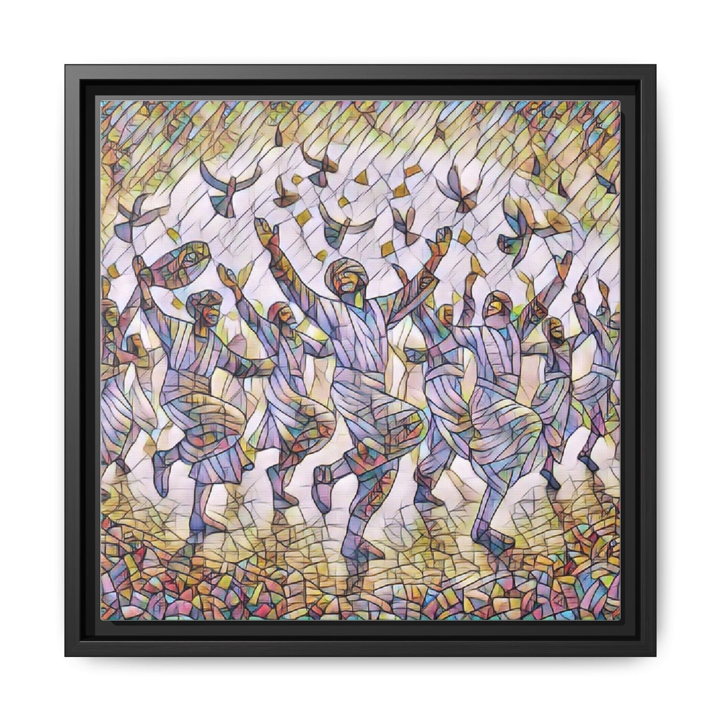 Framed Canvas Art - Joyful Dancers with Doves (Multicolor)