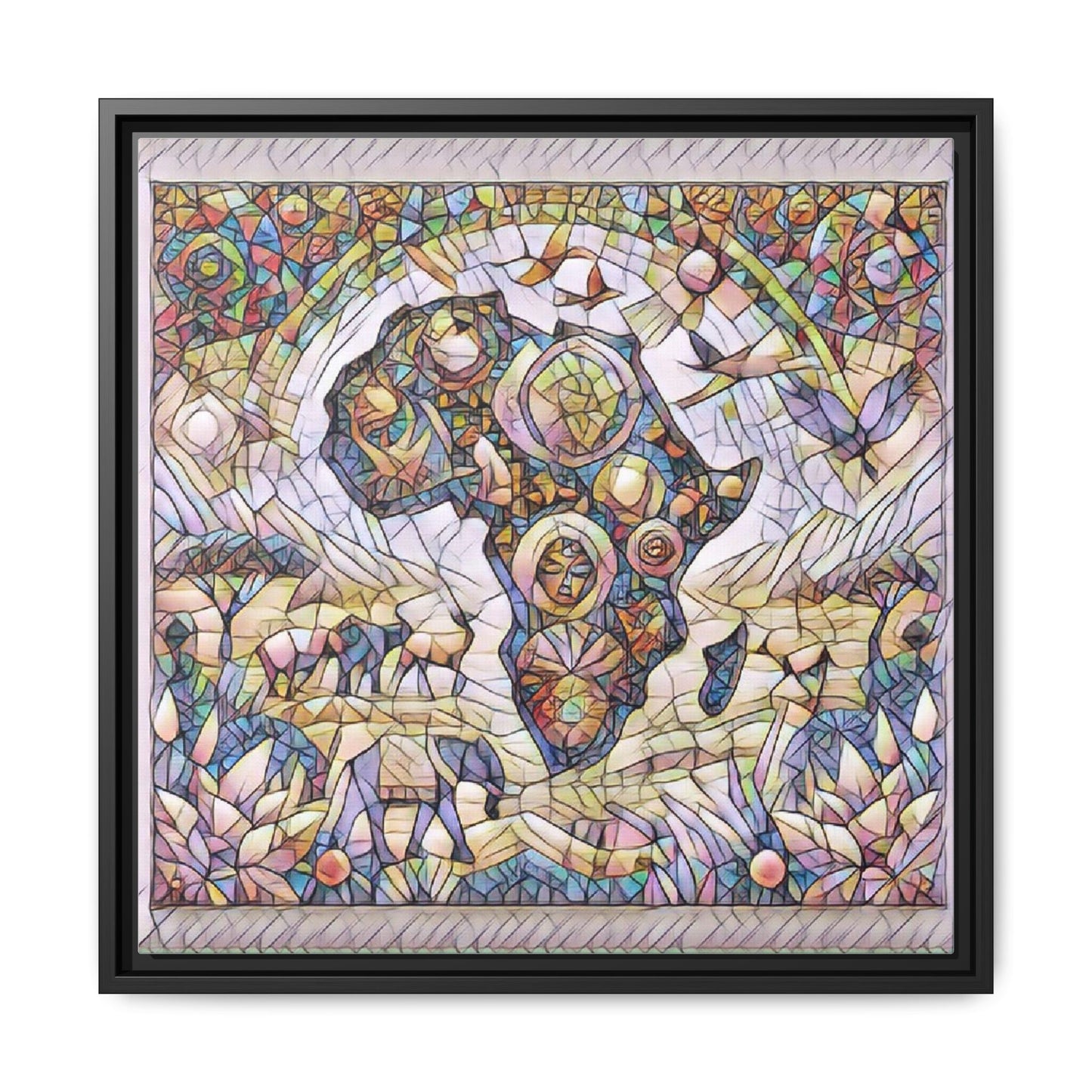 Abstract Mosaic Africa Framed Canvas — Colorful Stained-Glass Wall Art