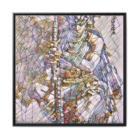 Framed Matte Canvas - Stained Glass Viking Flute Player Art