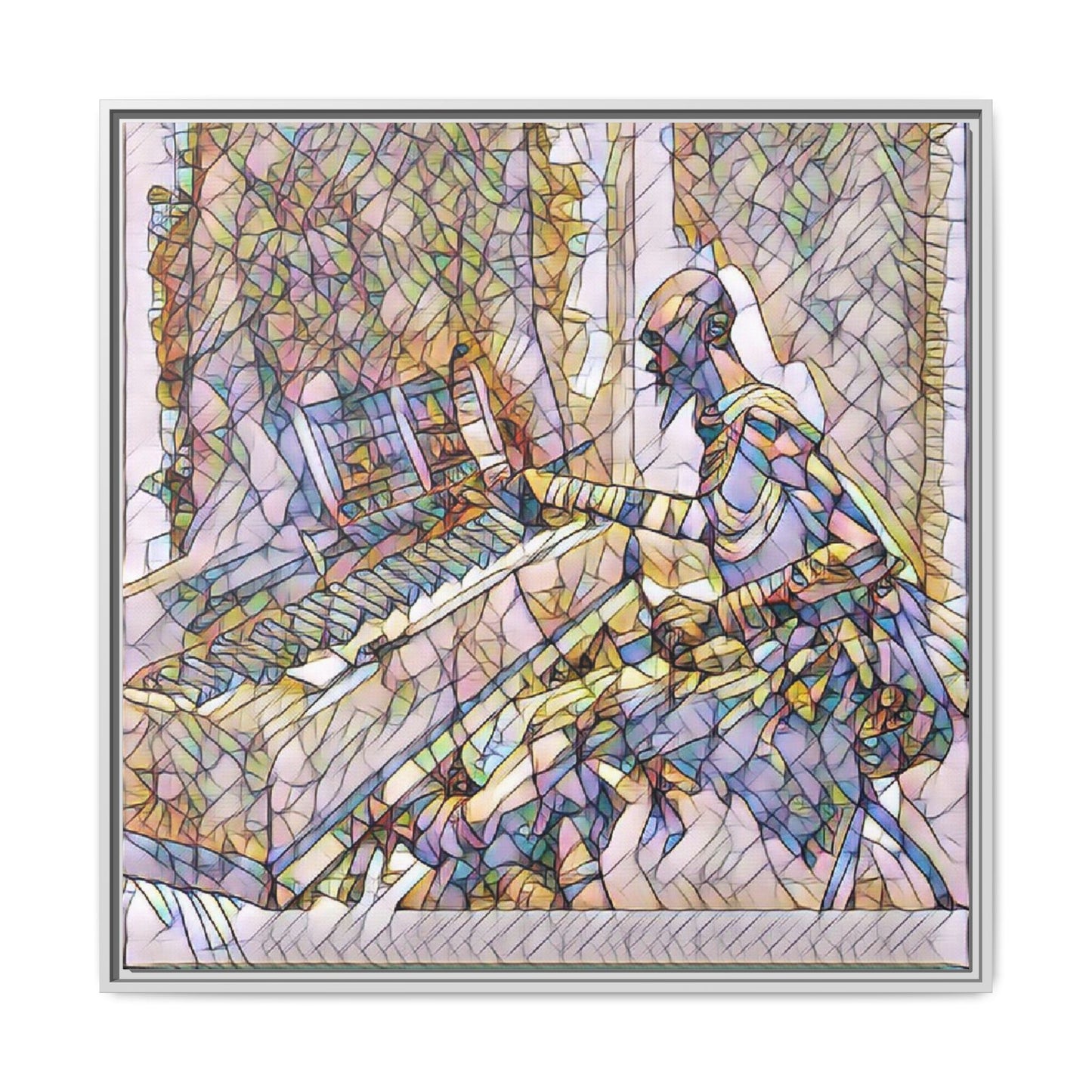 Framed Matte Canvas Art — Colorful Abstract Musician at Piano