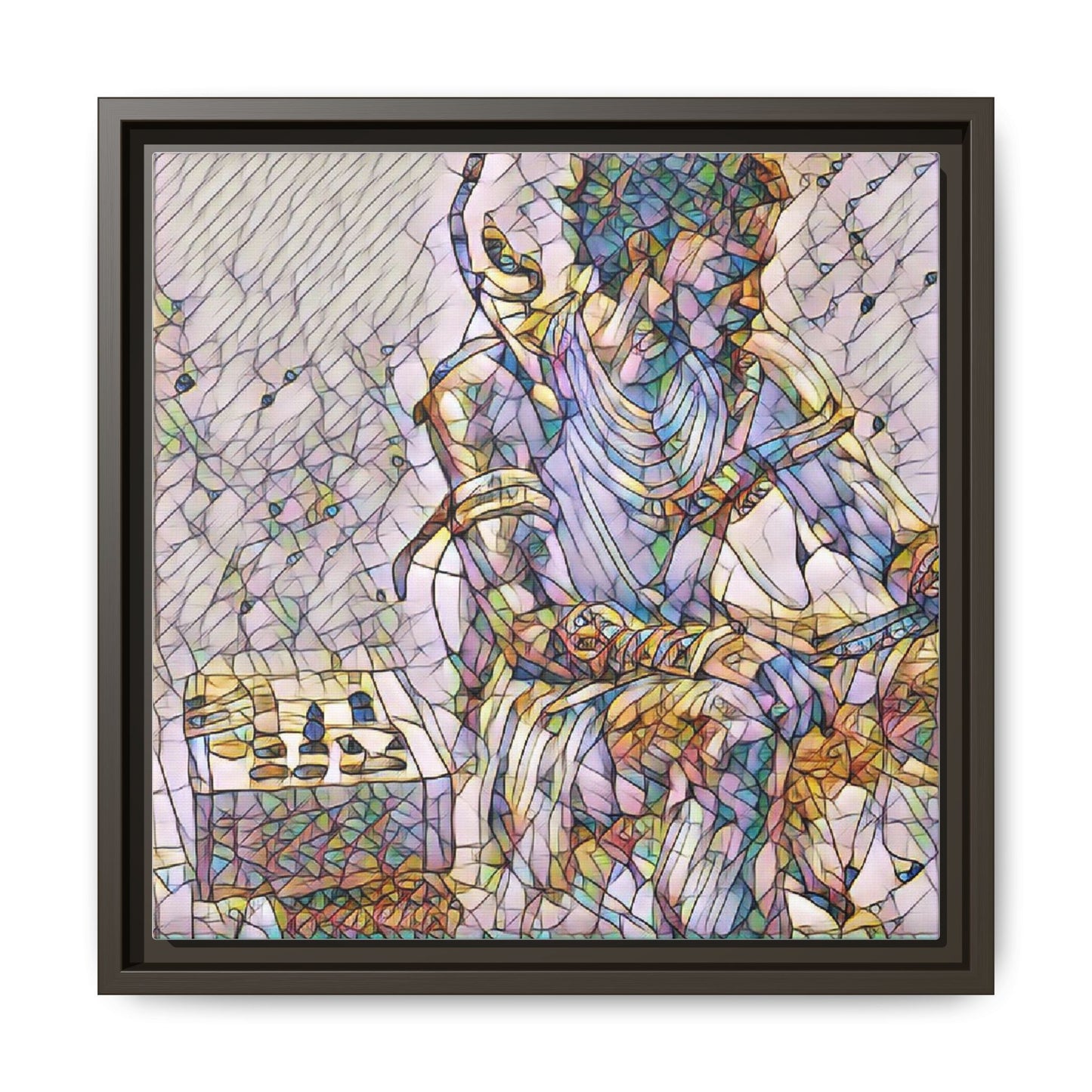 Framed Matte Canvas Art — Abstract Stained-Glass Chess Player