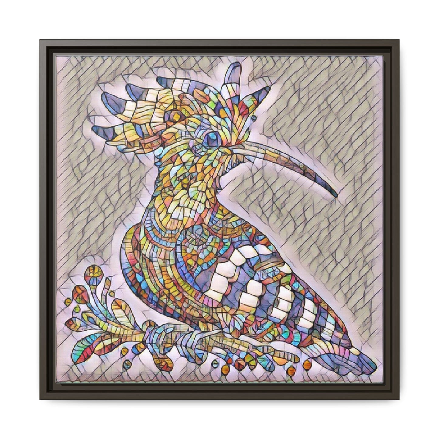 Colorful Mosaic Bird Matte Framed Canvas Wall Art