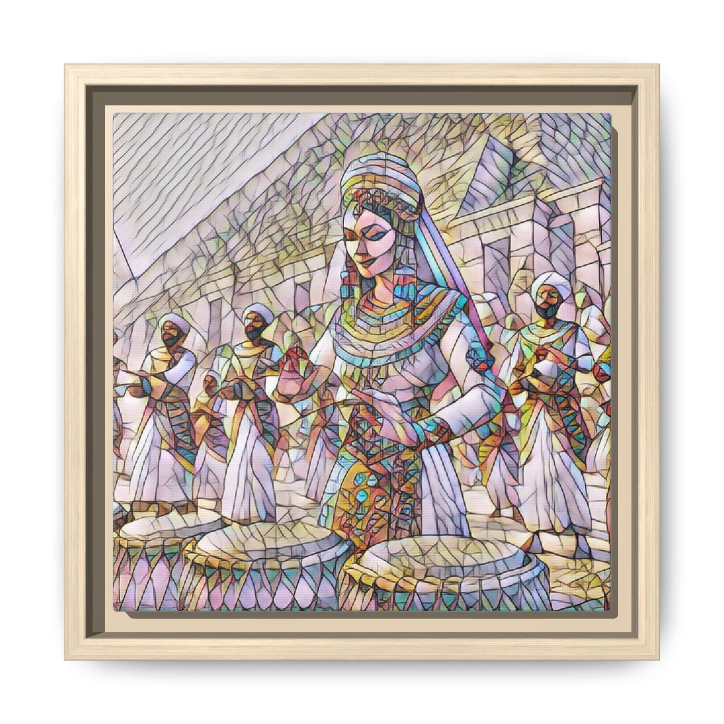 Egyptian Drummers Framed Canvas Art — Colorful Egyptian Dancer Wall Decor