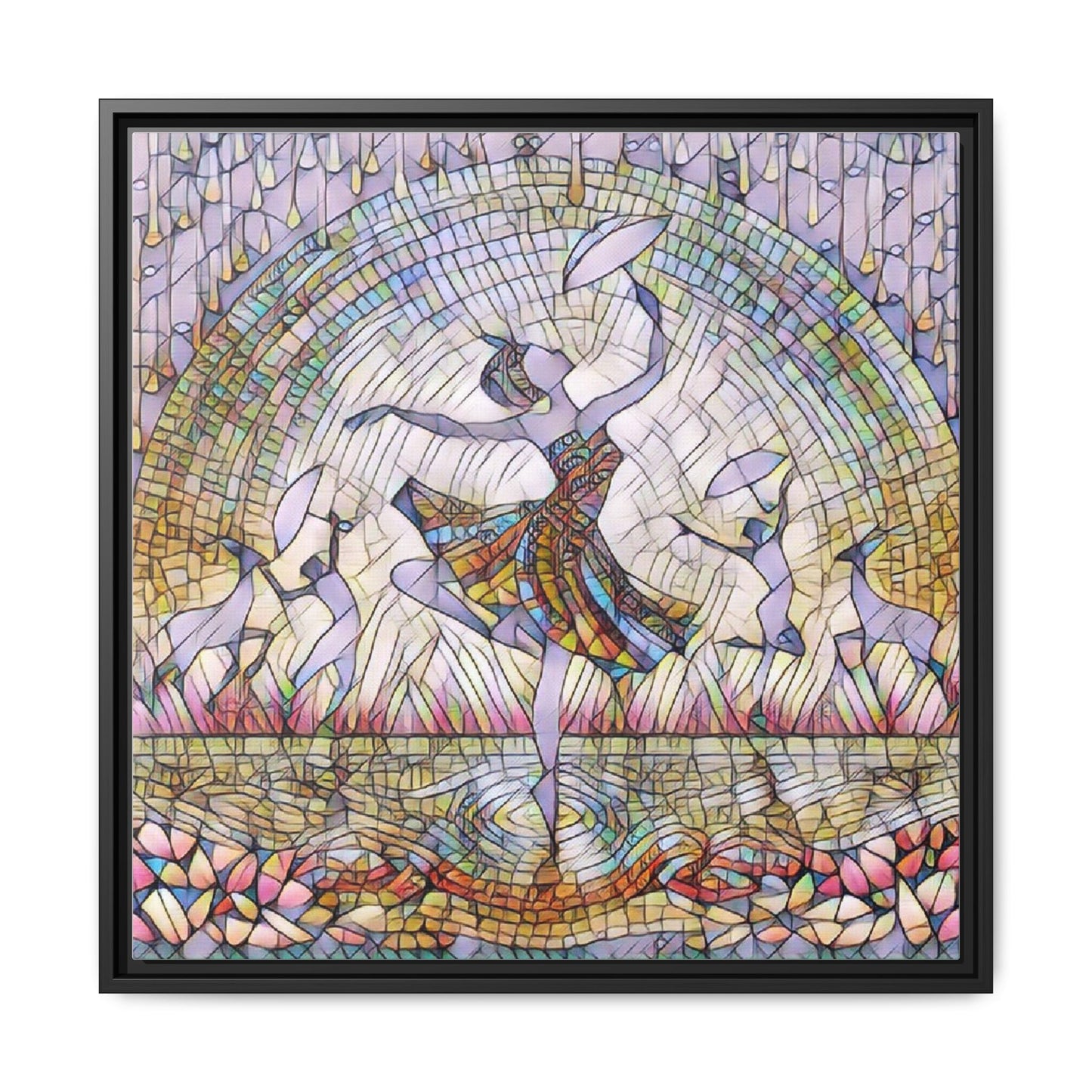 Stained Glass Ballerina Framed Canvas Art — Dancer Mosaic Wall Decor