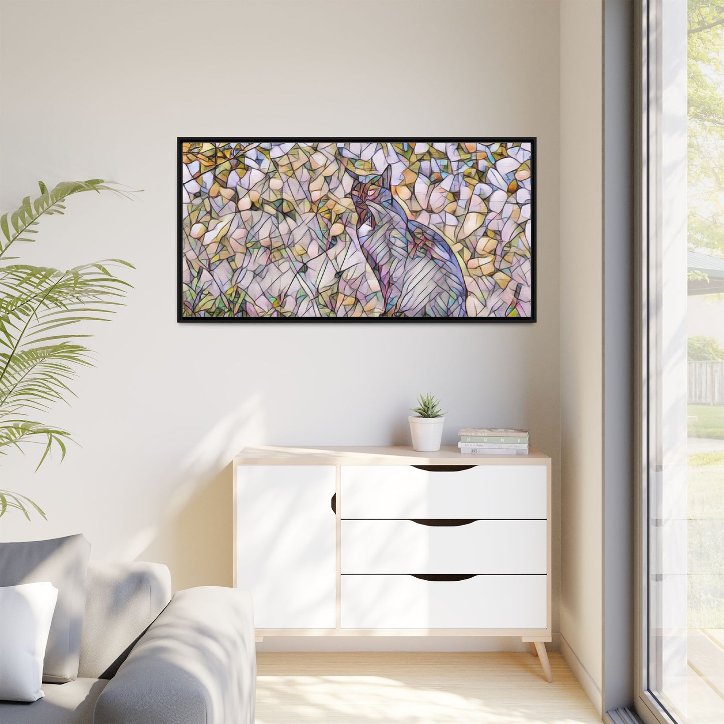 Framed Canvas Art - Stained Glass Heron Nature Print