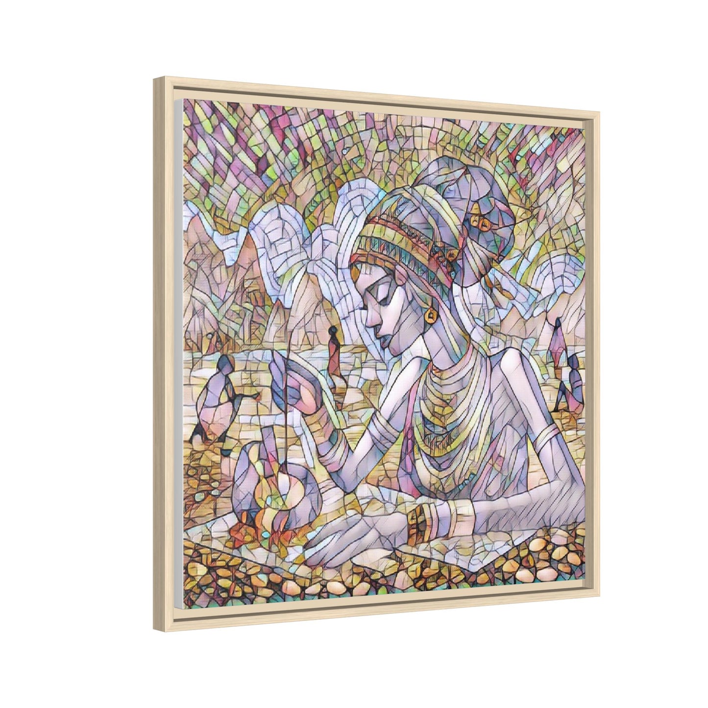 Framed Matte Canvas Art — Mosaic-Inspired Egyptian Woman Illustration
