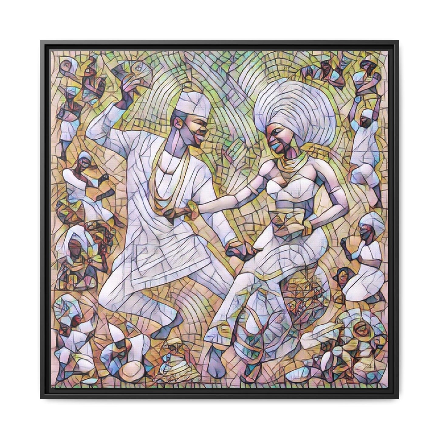 Afrobeat Celebration Matte Framed Canvas — Vibrant Dancers Wall Art