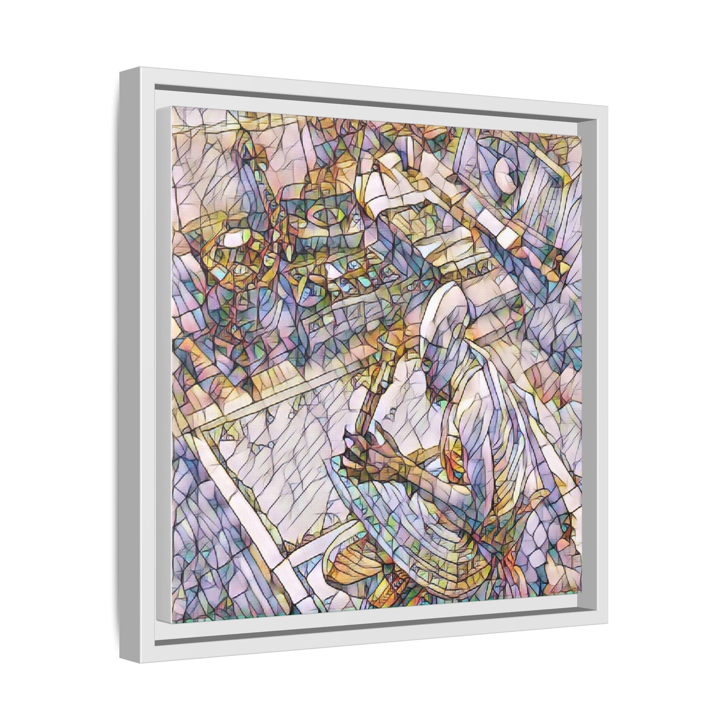 Stained-Glass DJ Matte Canvas Print (Framed) — Colorful Music Room Wall Art