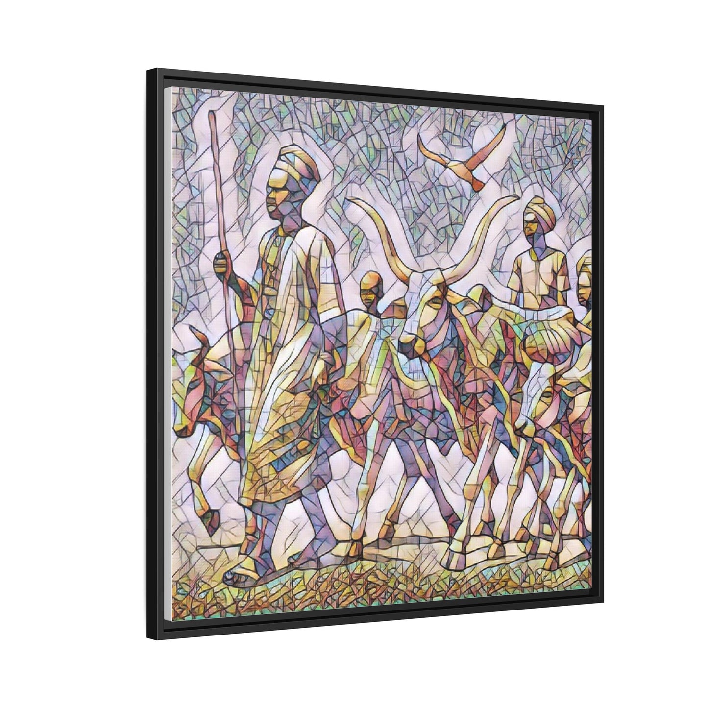 Framed Matte Canvas: Colorful African Herdsmen Art Print