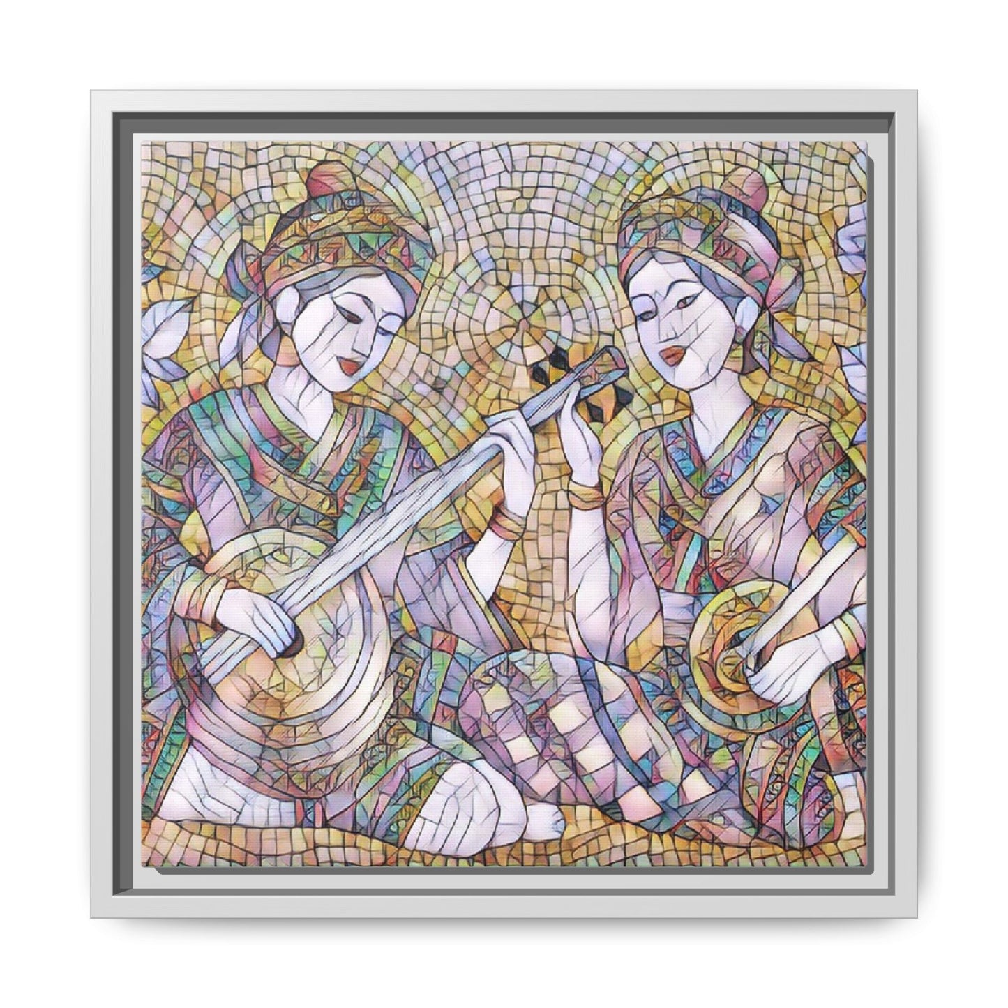 Framed Mosaic Musician Canvas Art — Ethnic Duo Wall Decor