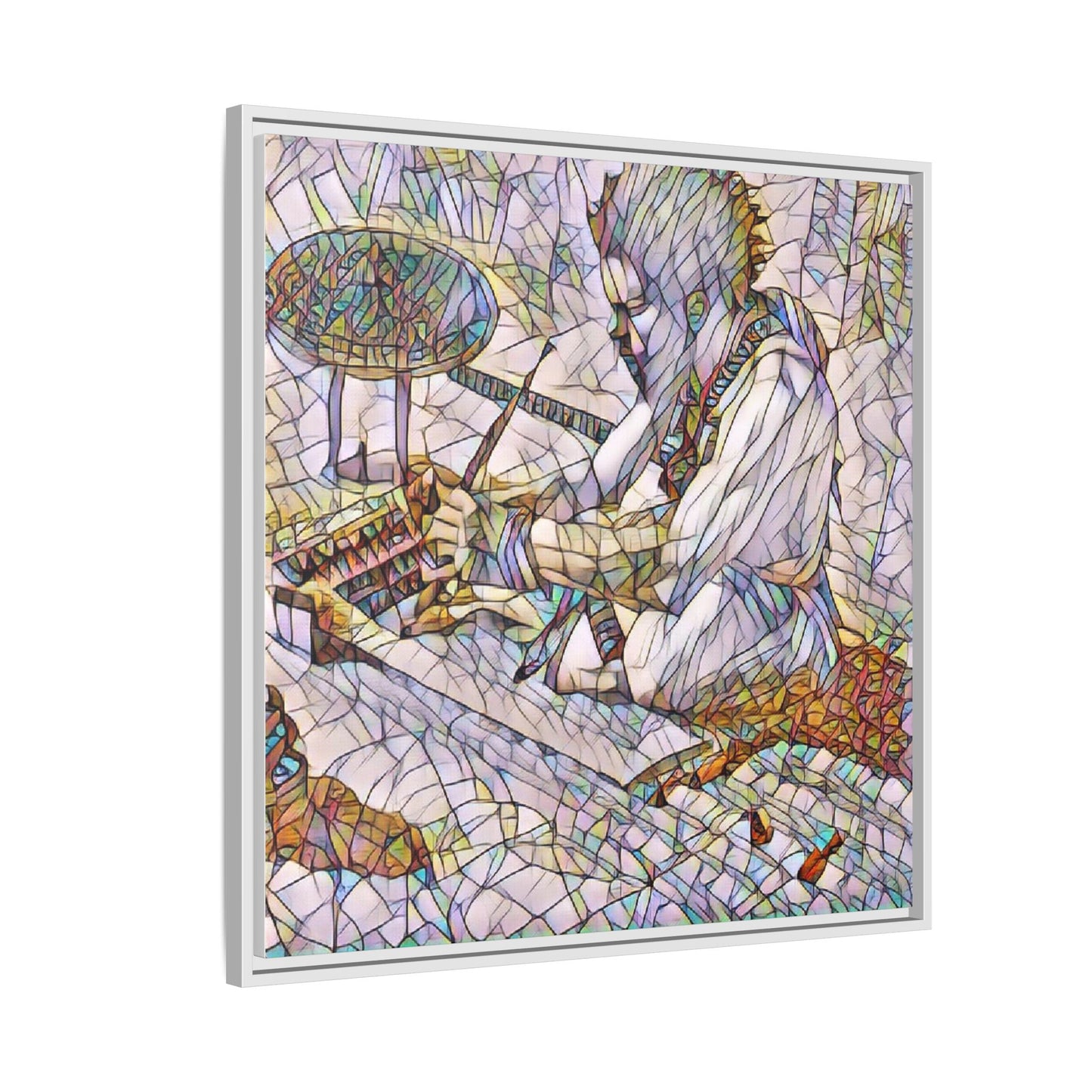 Framed Matte Canvas — Abstract Drummer Mosaic Wall Art
