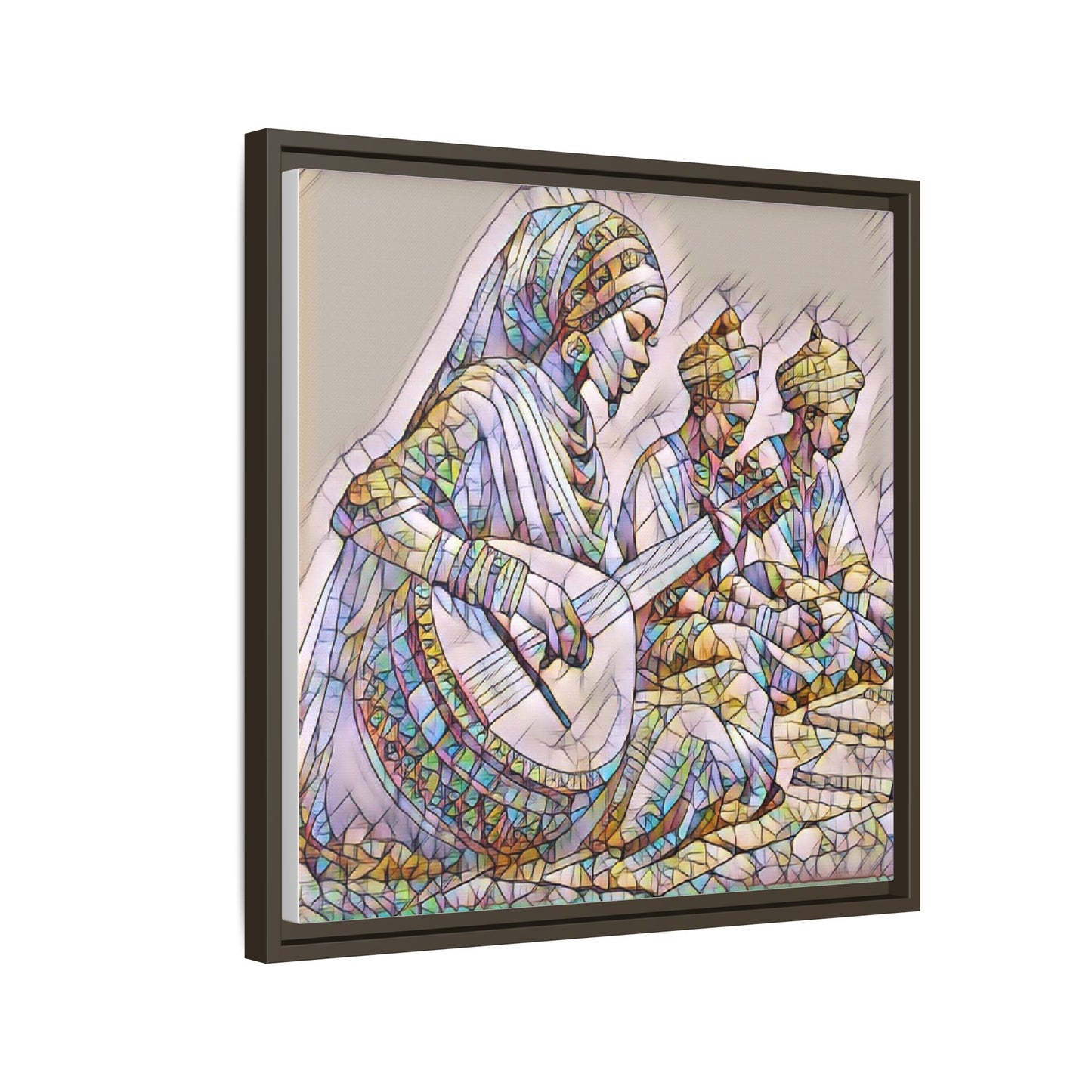 Framed Matte Canvas: Colorful Moroccan Musicians Wall Art