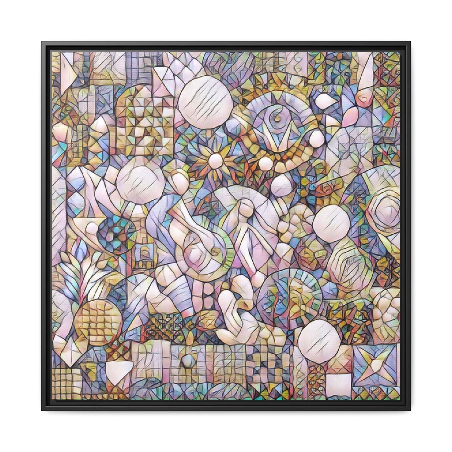 Abstract Geometric Mosaic Framed Canvas — Multicolor Modern Wall Art
