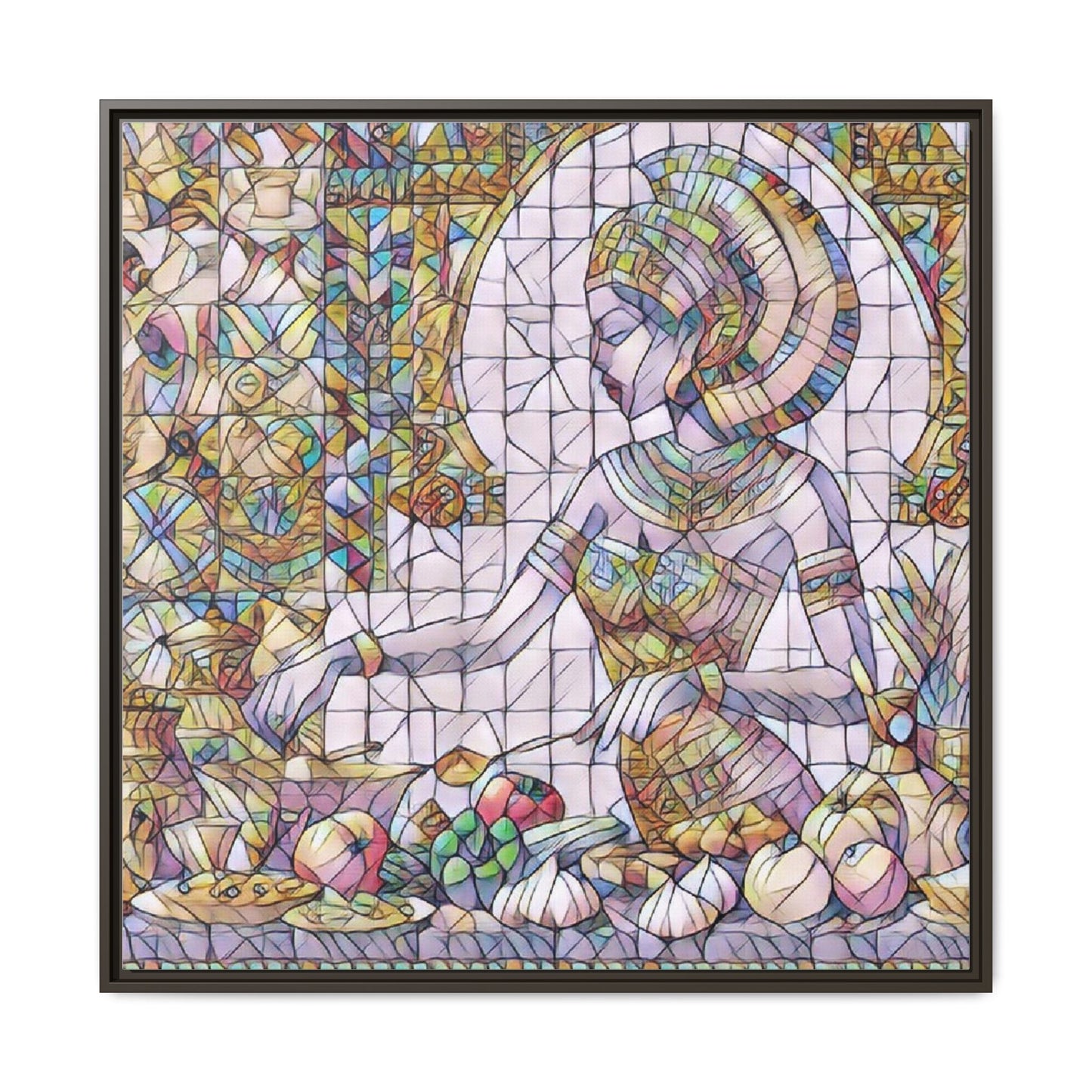 Egyptian Goddess Stained Glass Style Framed Canvas Art