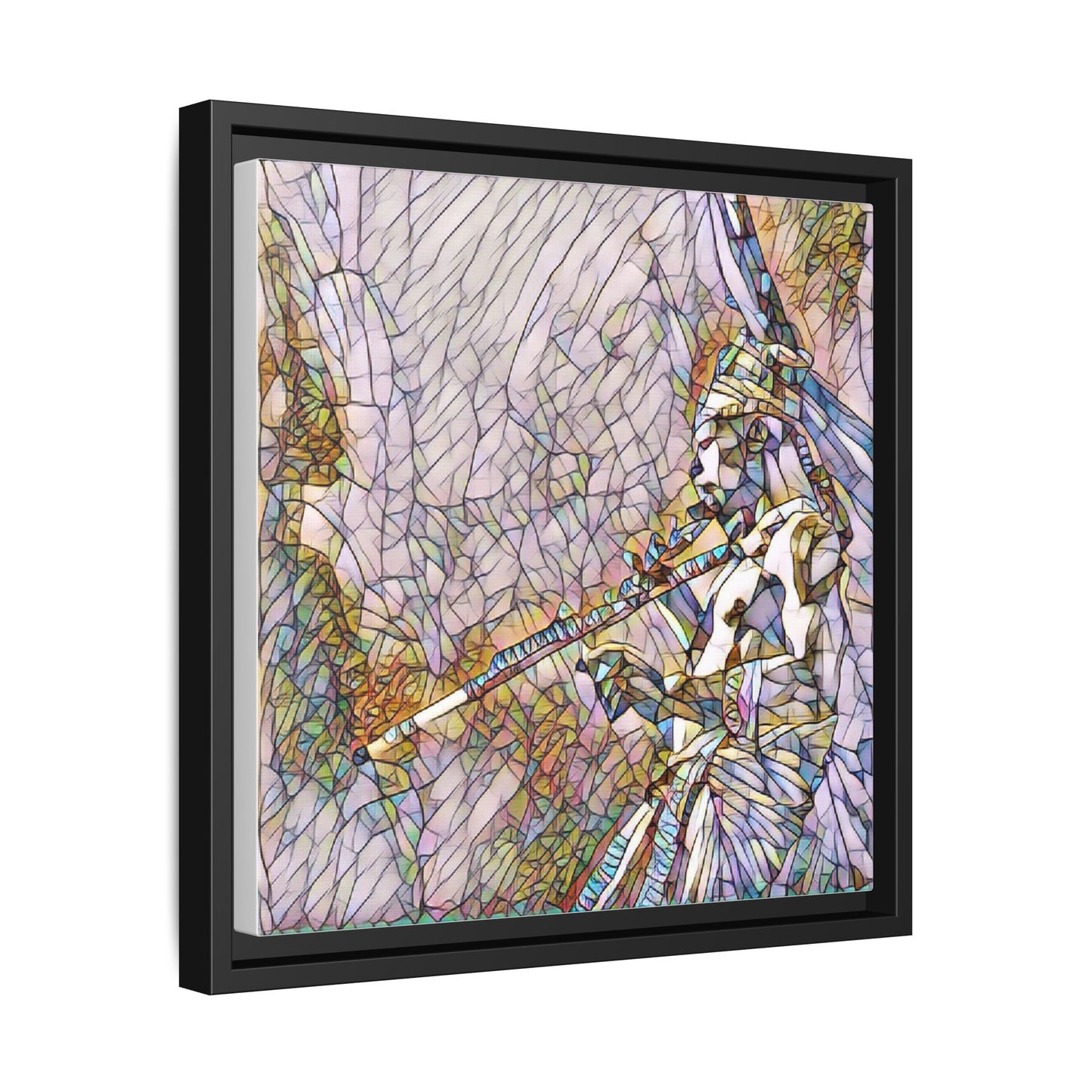 Abstract Tribal Flutist Matte Canvas Framed Wall Art