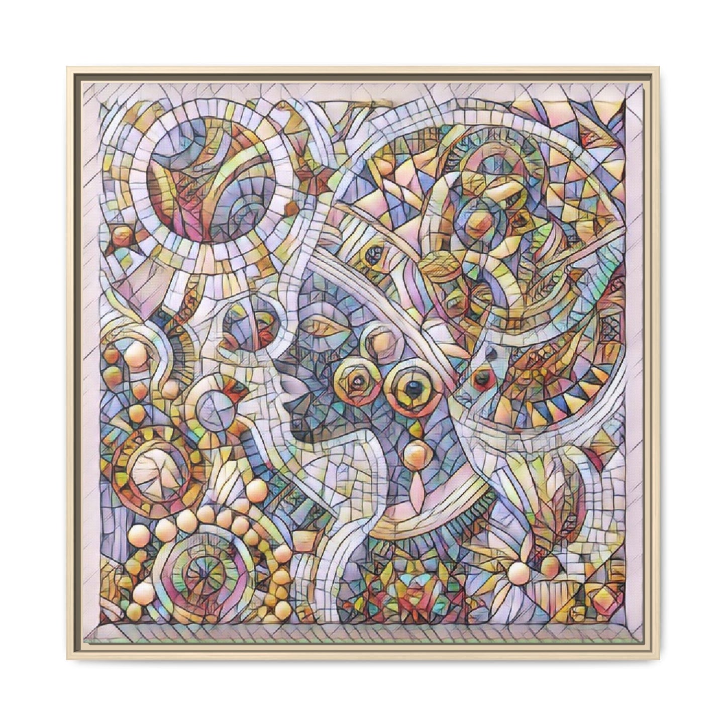 Abstract Mosaic Framed Canvas Art — Multicolor Geometric Wall Decor