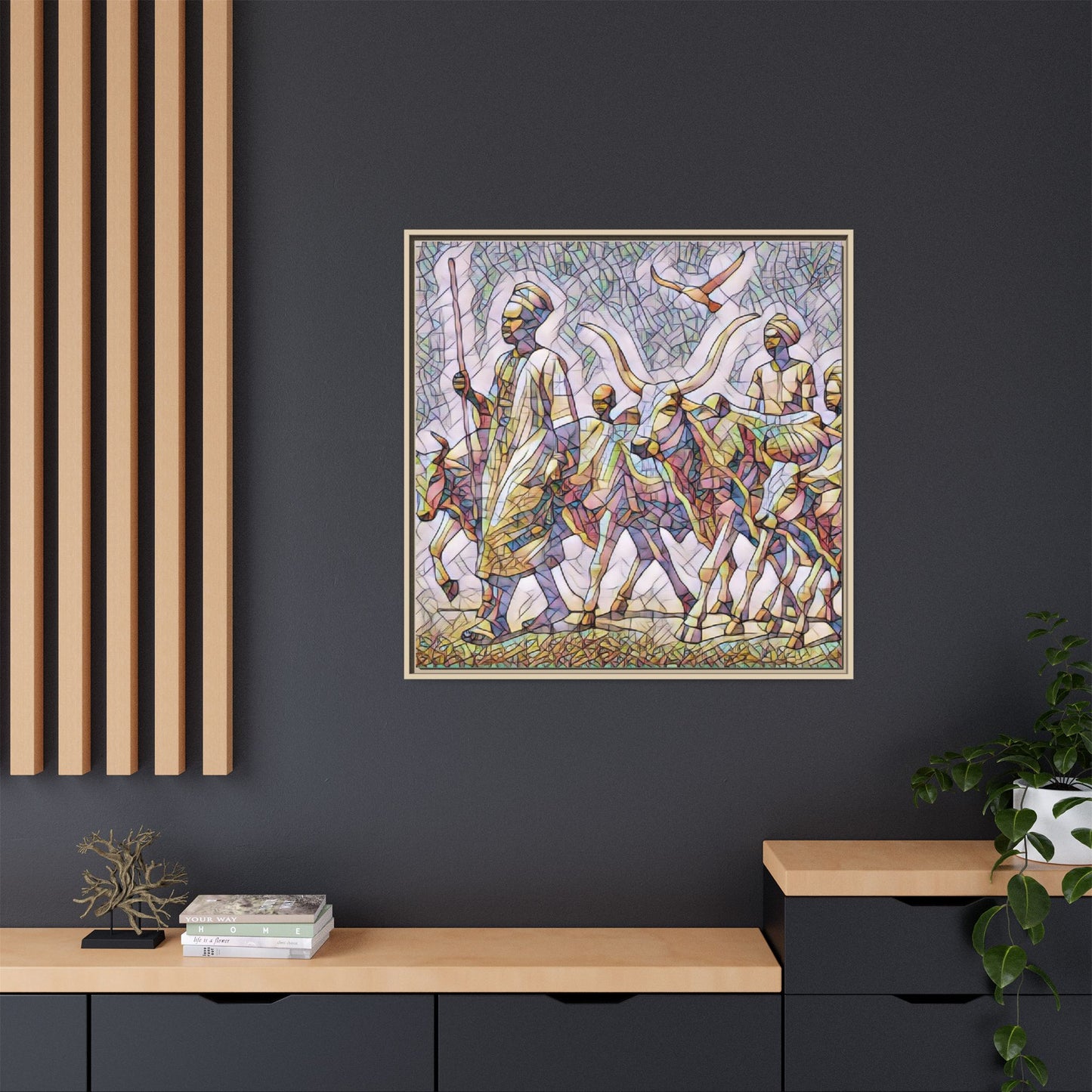 Framed Matte Canvas: Colorful African Herdsmen Art Print