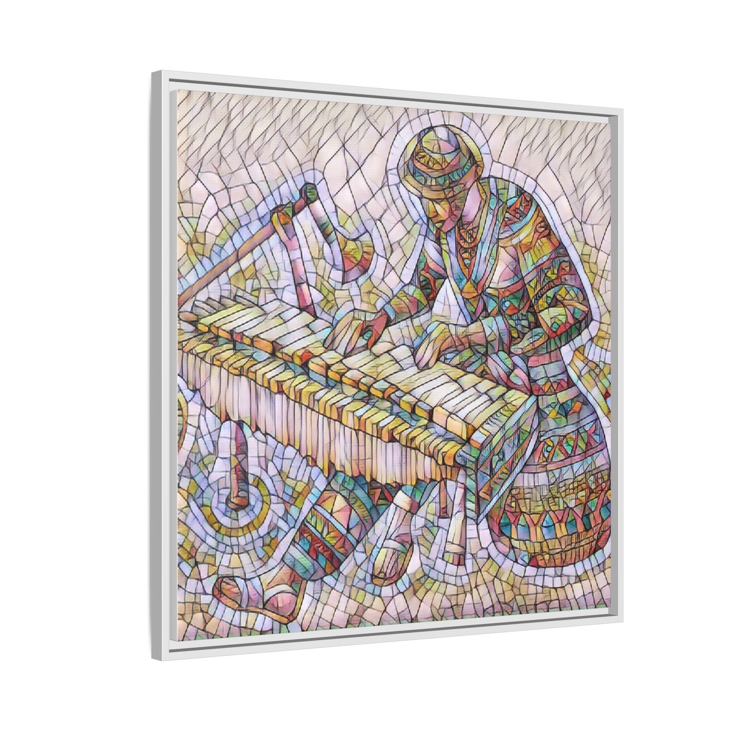 Framed Canvas Art - Colorful Mosaic Vibraphone Musician Print