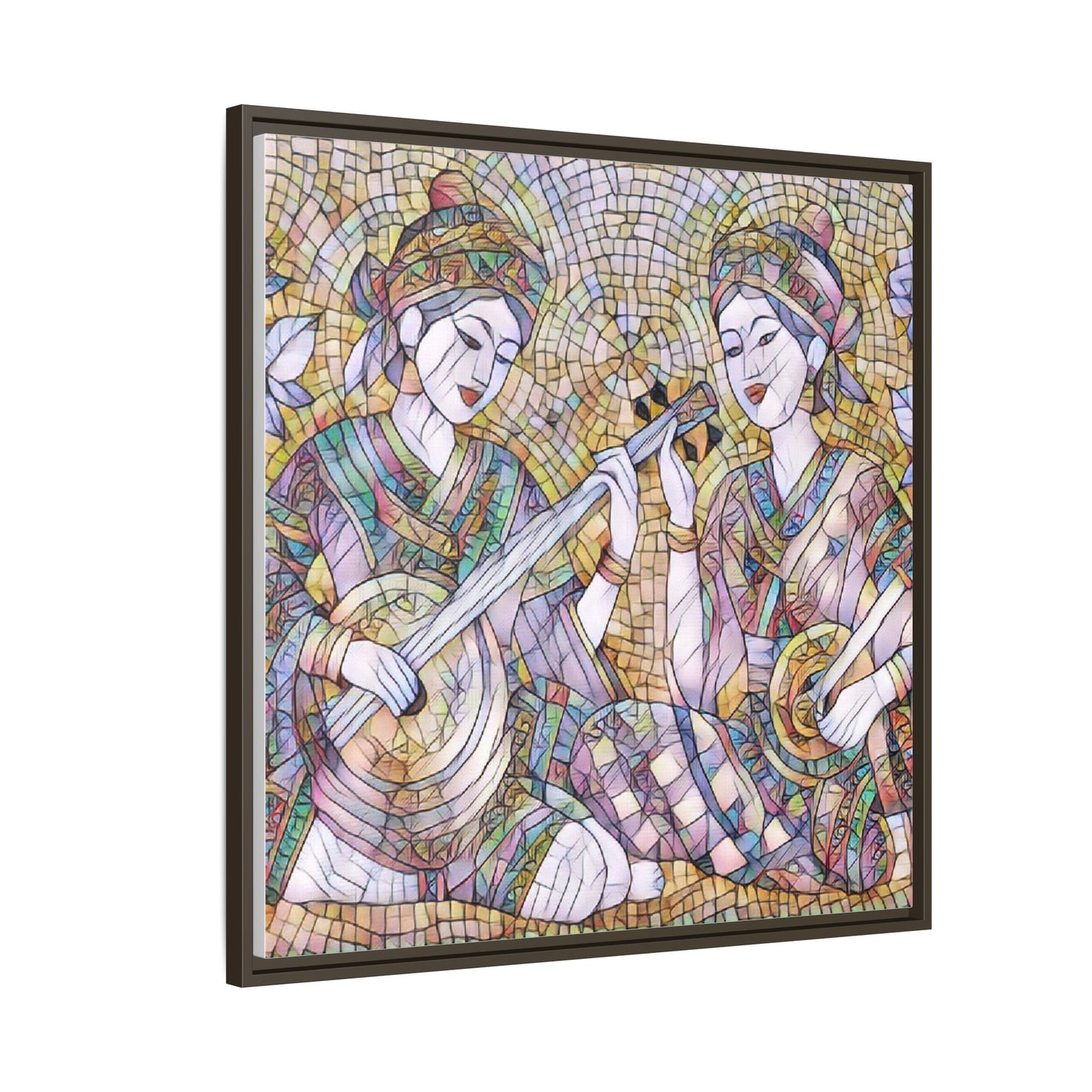 Framed Mosaic Musician Canvas Art — Ethnic Duo Wall Decor