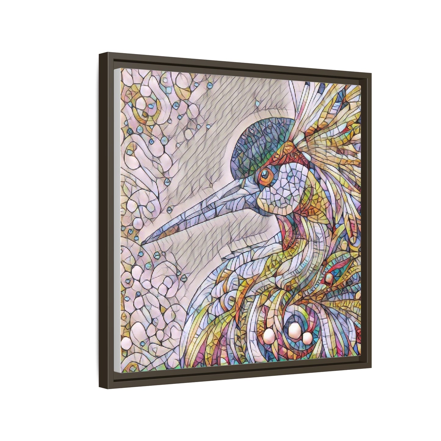 Colorful Stained-Glass Heron Matte Canvas Framed Wall Art