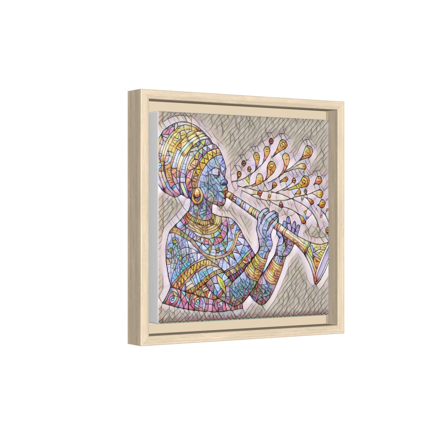 Framed Matte Canvas Art – Colorful African Musician Trumpet Print