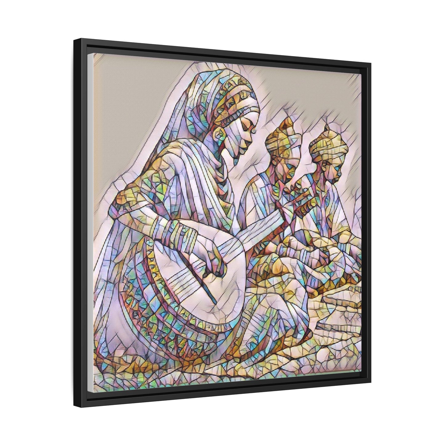 Framed Matte Canvas: Colorful Moroccan Musicians Wall Art