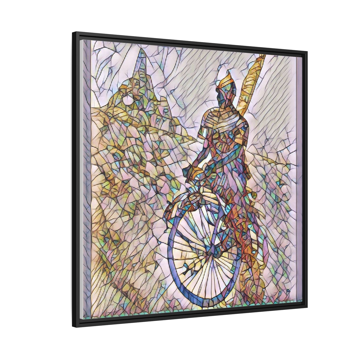 Cyclist Stained Glass Art Print — Framed Matte Canvas
