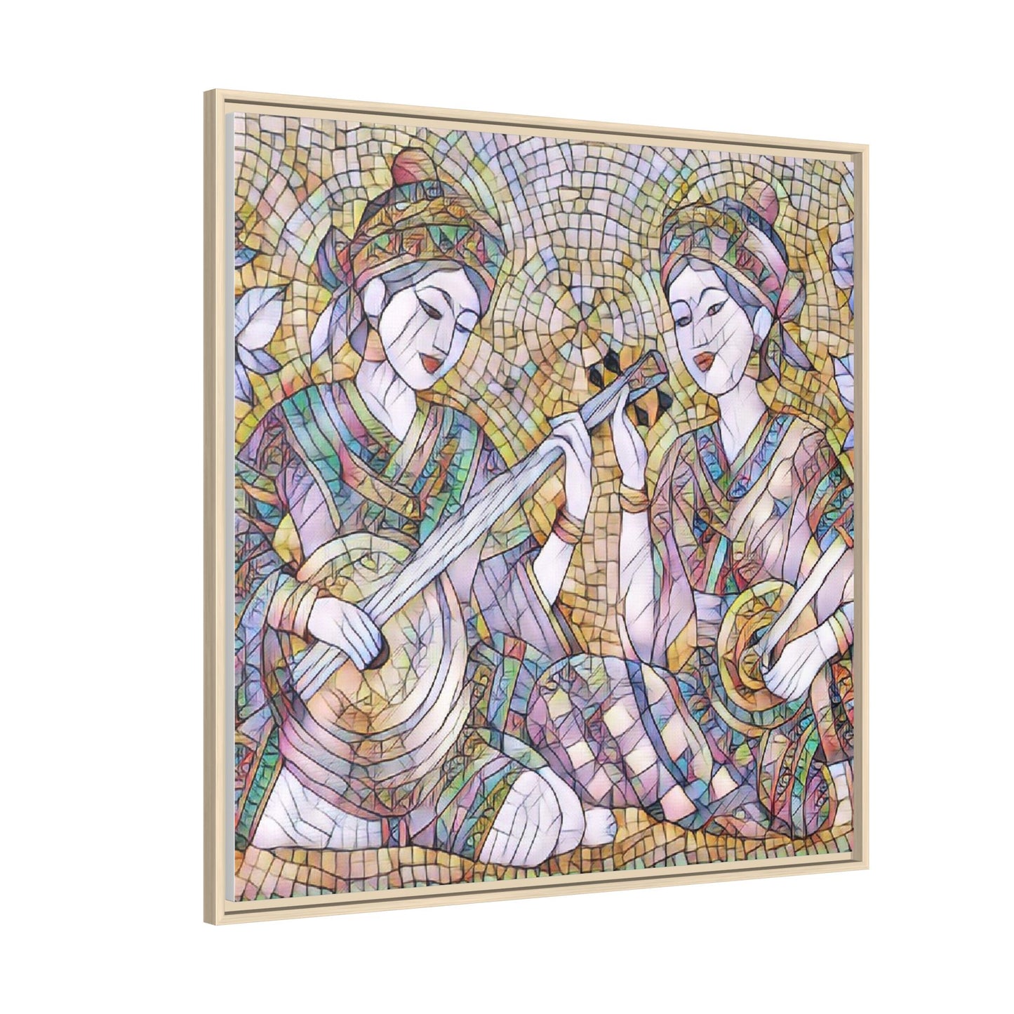 Framed Mosaic Musician Canvas Art — Ethnic Duo Wall Decor