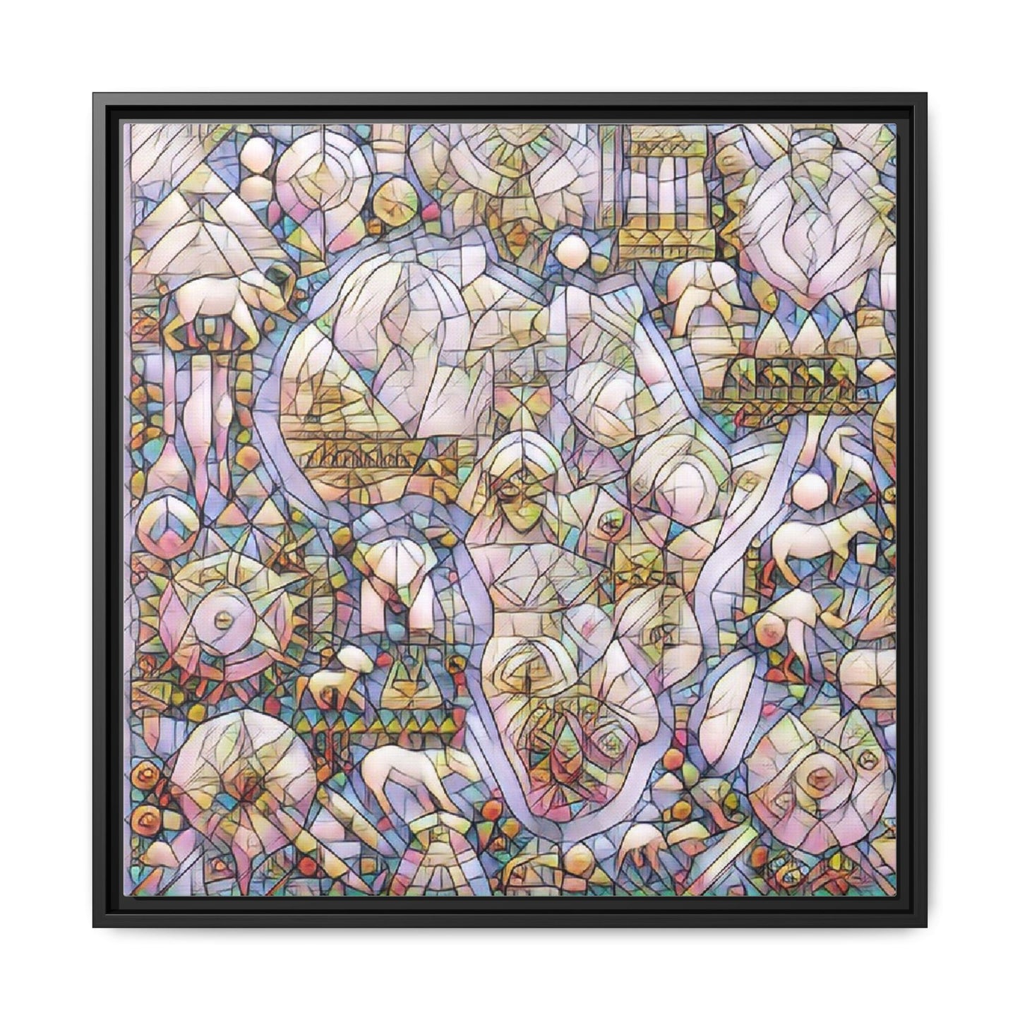 Abstract Stained-Glass Style Framed Canvas Print