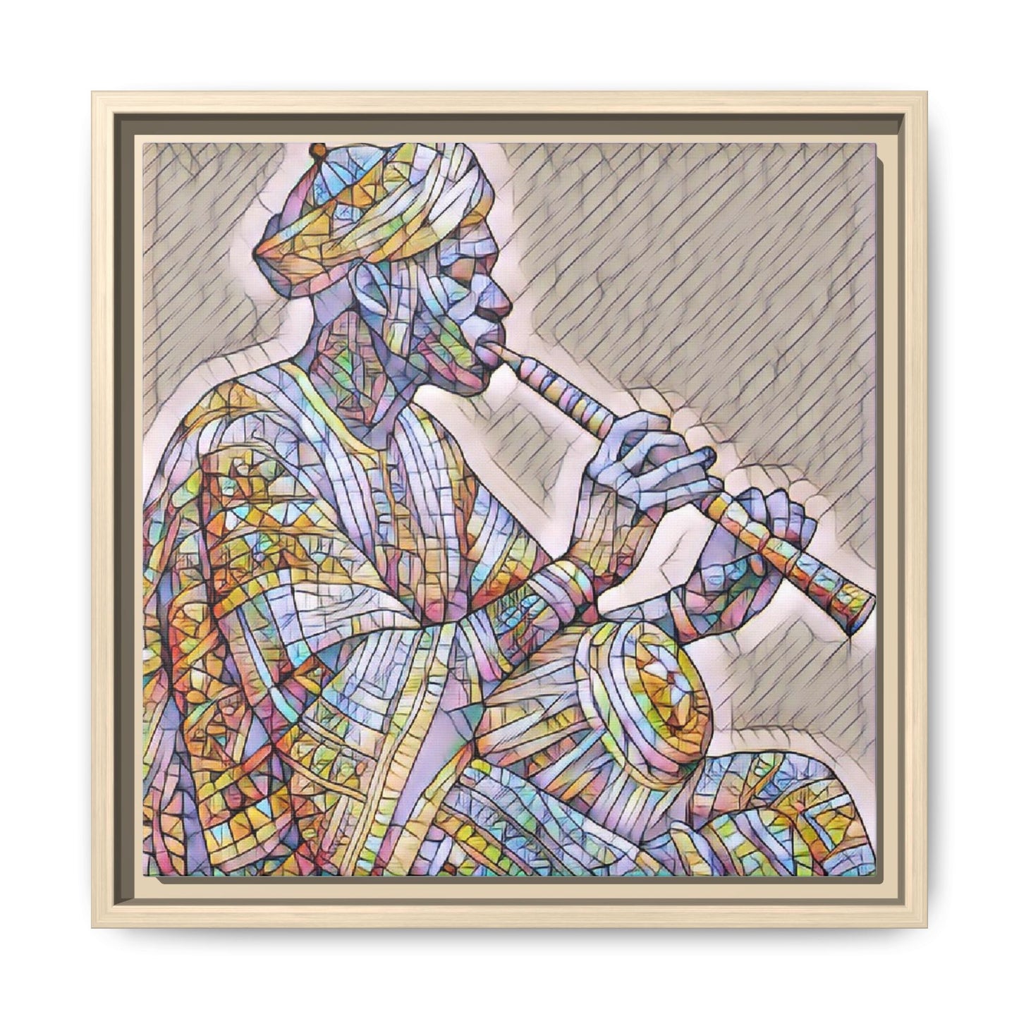 Framed Canvas Art — Colorful Middle Eastern Flute Player Print