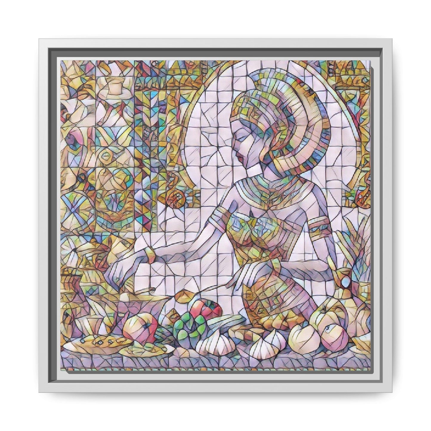 Egyptian Goddess Stained Glass Style Framed Canvas Art