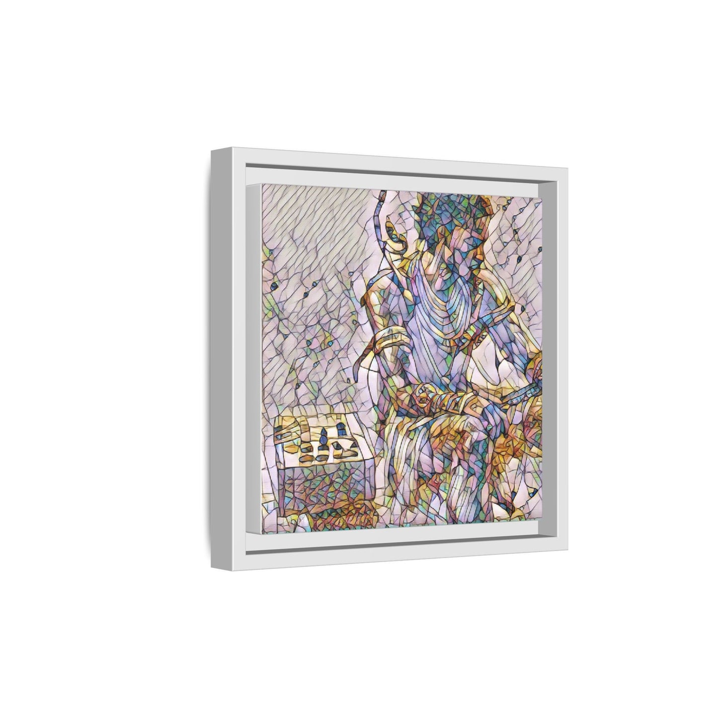 Framed Matte Canvas Art — Abstract Stained-Glass Chess Player