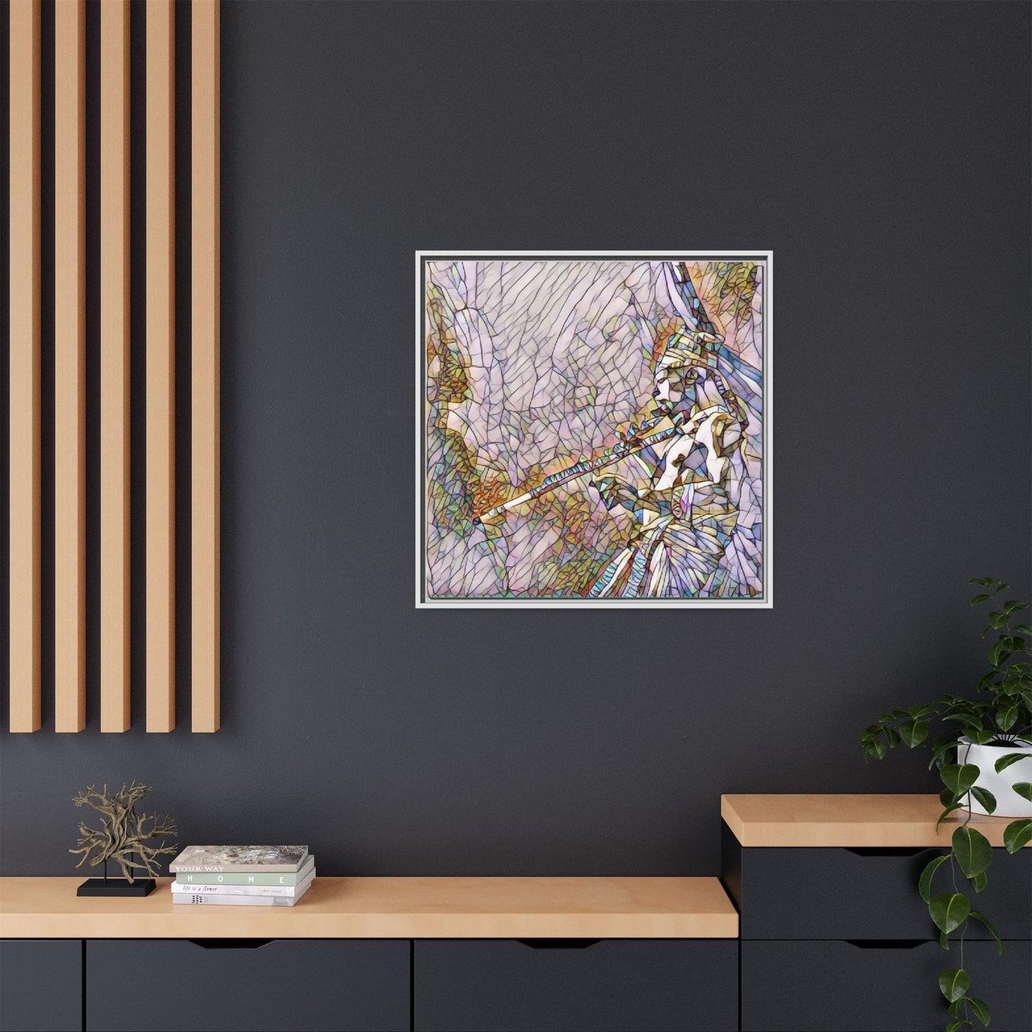 Abstract Tribal Flutist Matte Canvas Framed Wall Art