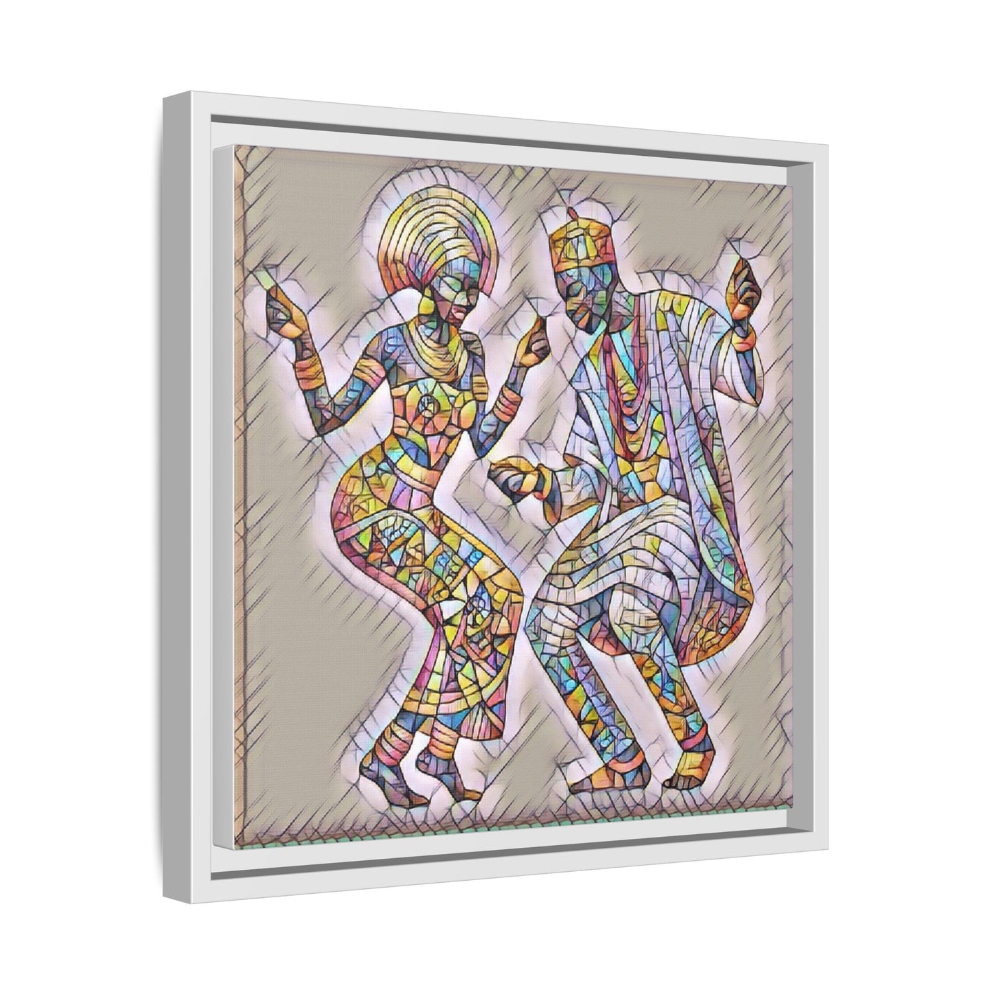 Afrobeat Dancers Framed Canvas Art — Colorful Mosaic African Dance Print
