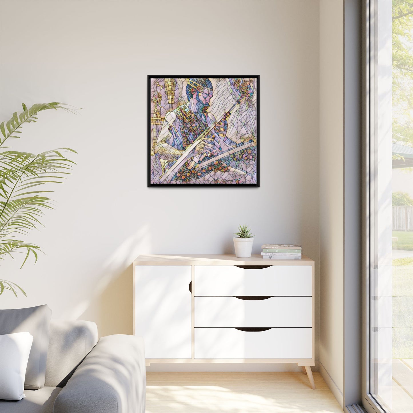 Framed Matte Canvas — Abstract Musician Stained-Glass Art Print